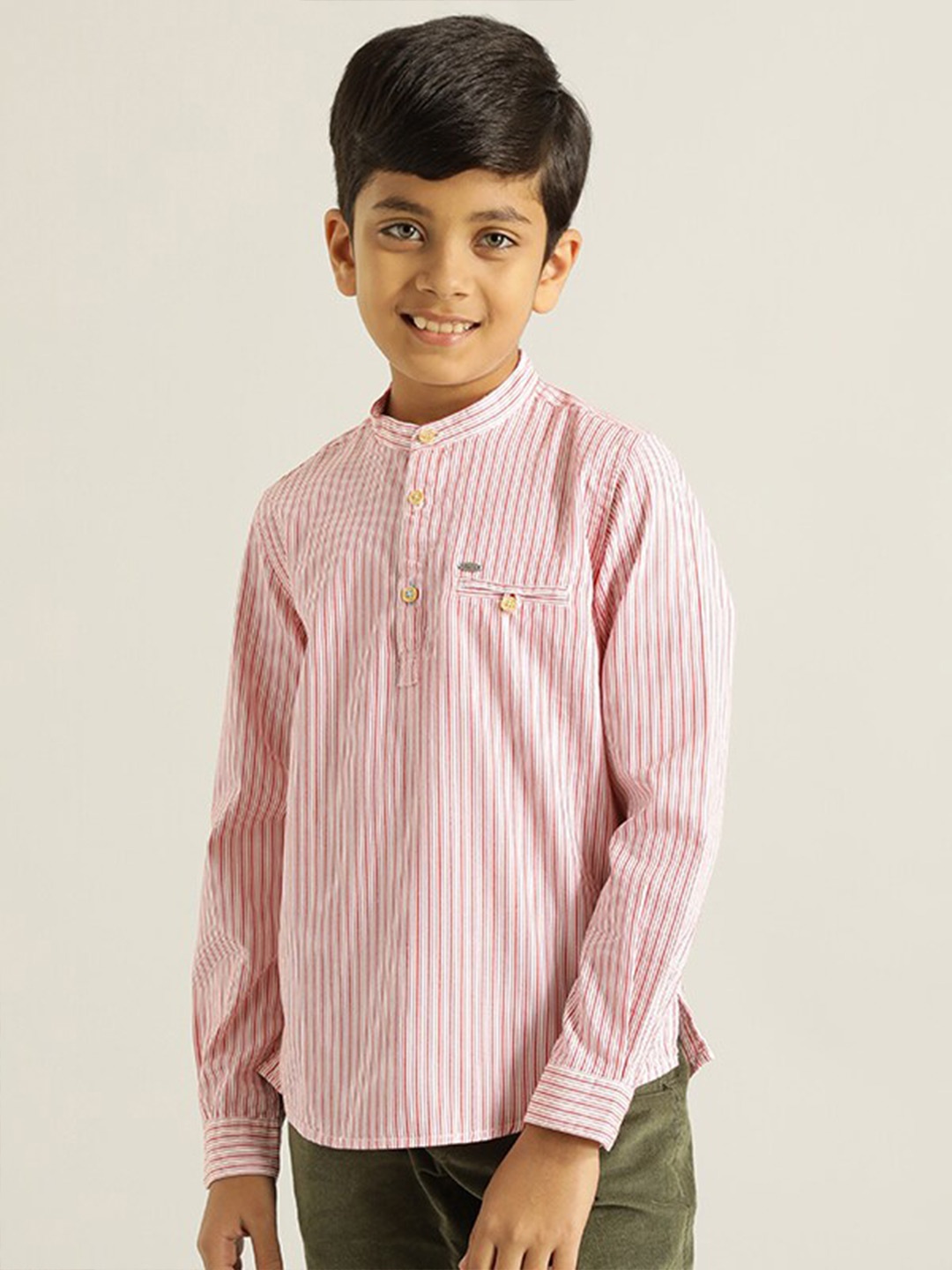 

Indian Terrain Boys Classic Striped Pure Cotton Casual Shirt, Red