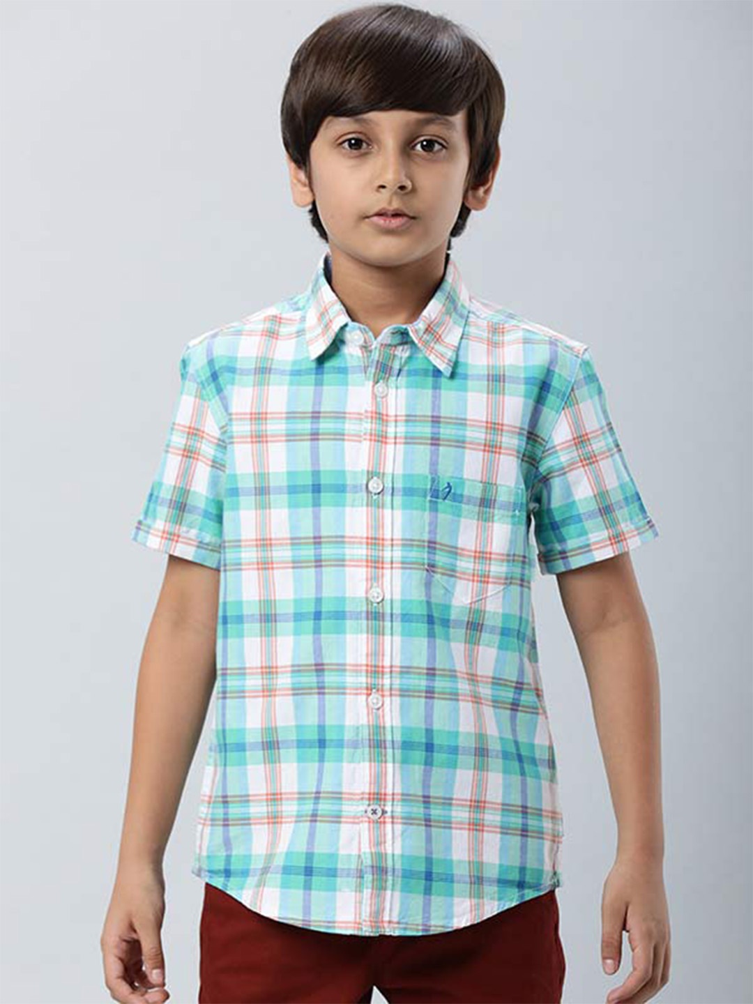 

Indian Terrain Boys Classic Tartan Checked Pure Cotton Casual Shirt, Green