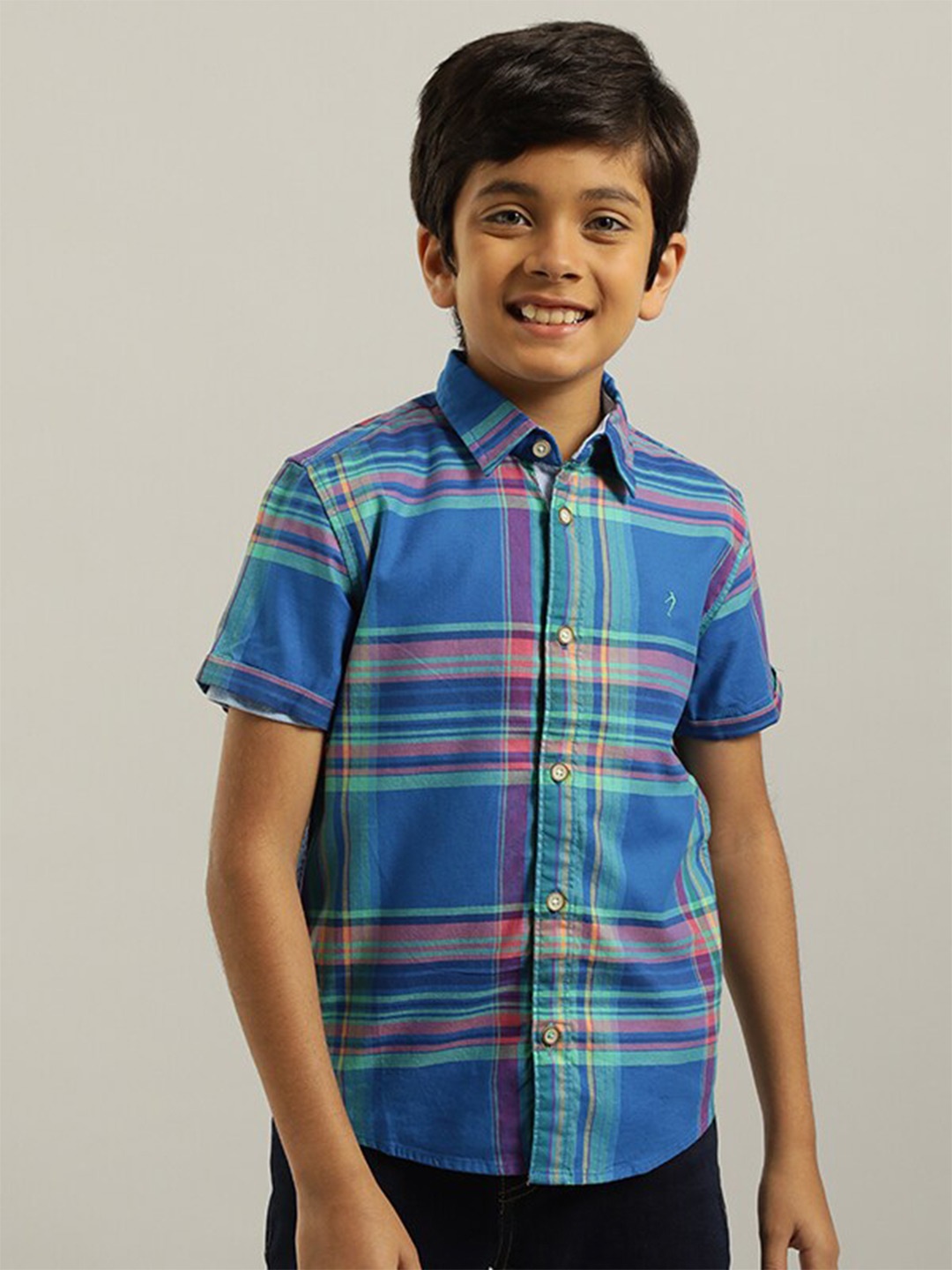 

Indian Terrain Boys Classic Checked Pure Cotton Casual Shirt, Blue