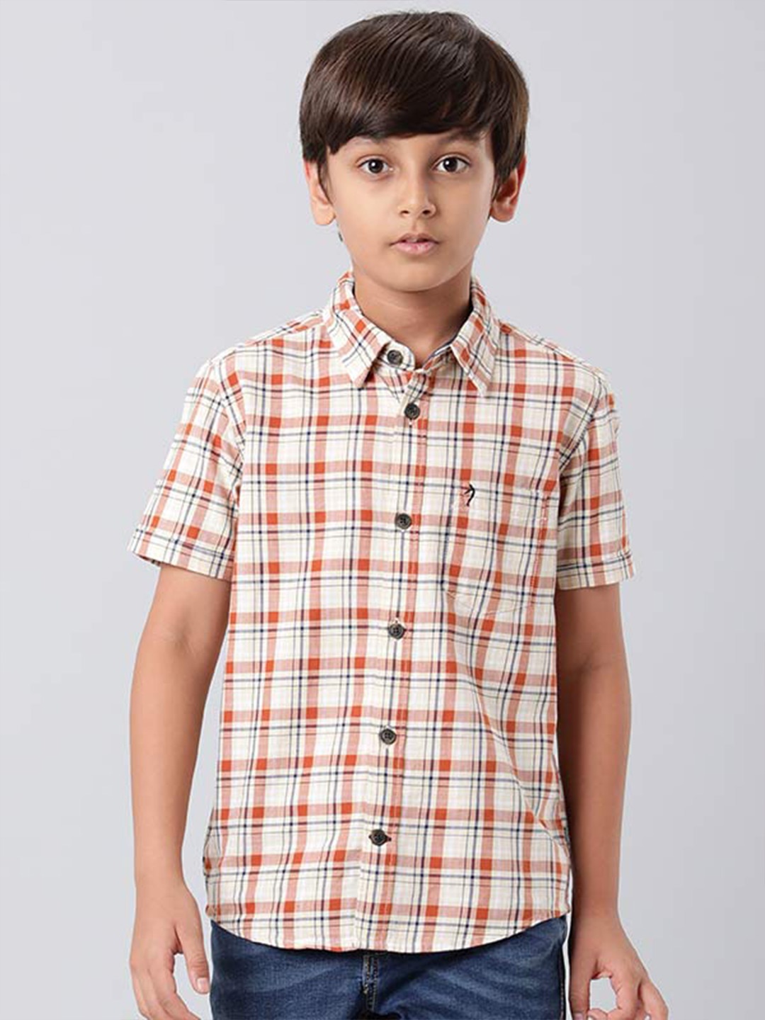 

Indian Terrain Boys Classic Tartan Checked Pure Cotton Casual Shirt, Red