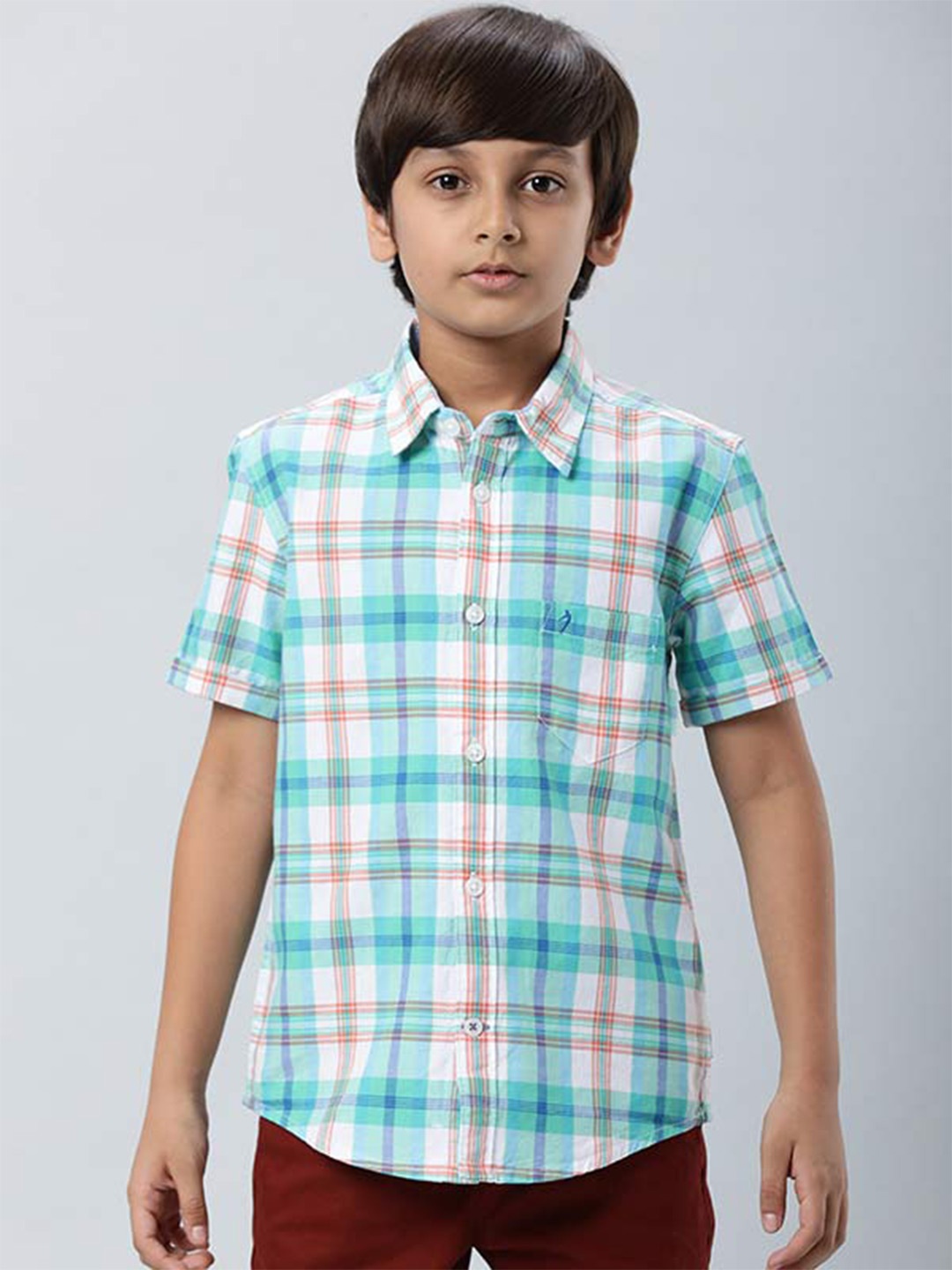 

Indian Terrain Boys Classic Tartan Checks Pure Cotton Casual Shirt, Green