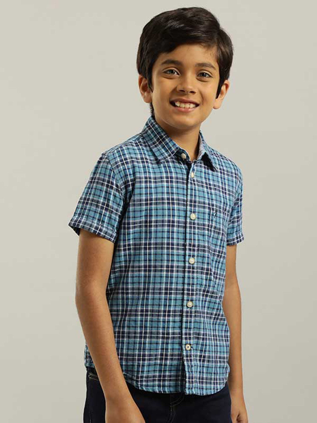 

Indian Terrain Boys Classic Tartan Checks Pure Cotton Casual Shirt, Blue