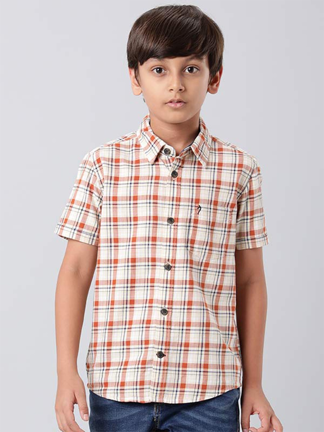 

Indian Terrain Boys Classic Tartan Checks Pure Cotton Casual Shirt, Orange