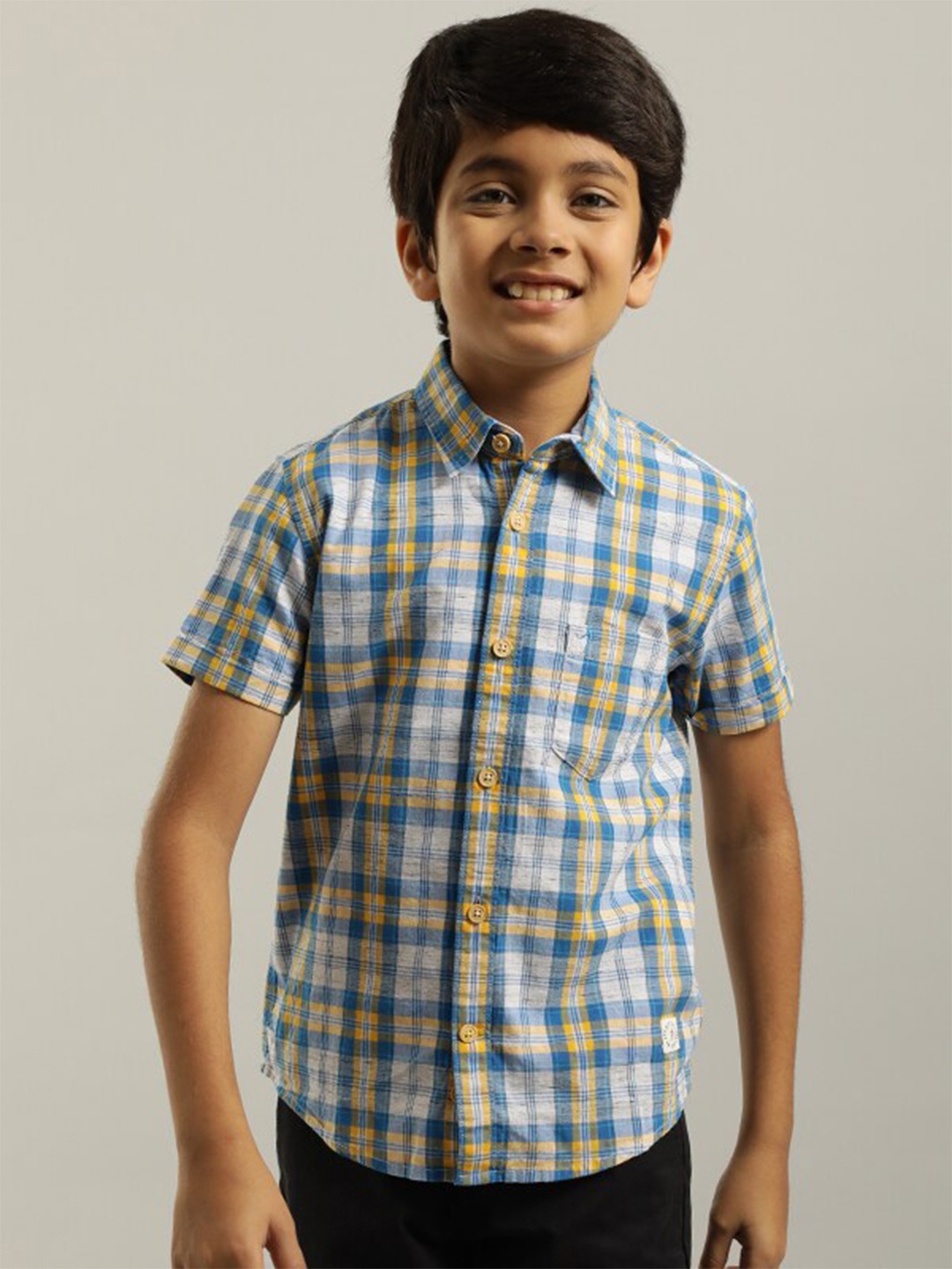 

Indian Terrain Boys Classic Tartan Checks Pure Cotton Casual Shirt, Blue