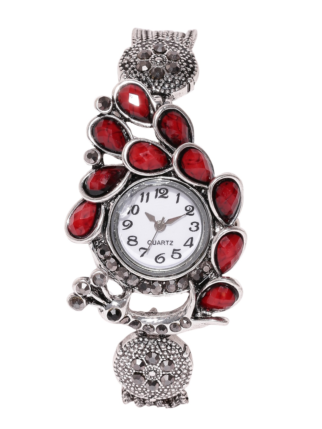 

Jewels Galaxy Maroon Silver-Plated Handcrafted Bracelet cum Watch