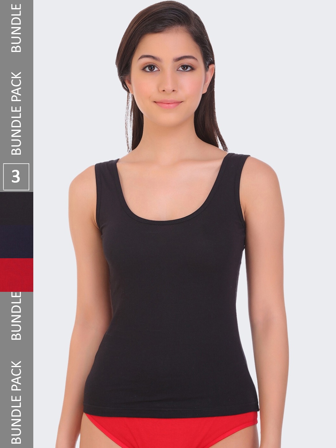

POOJA RAGENEE Pack Of 3 Sando Pure Cotton Camisoles, Maroon