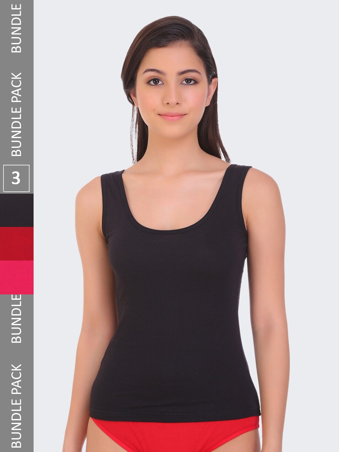 

POOJA RAGENEE Pack Of 3 Sando Pure Cotton Camisoles, Black