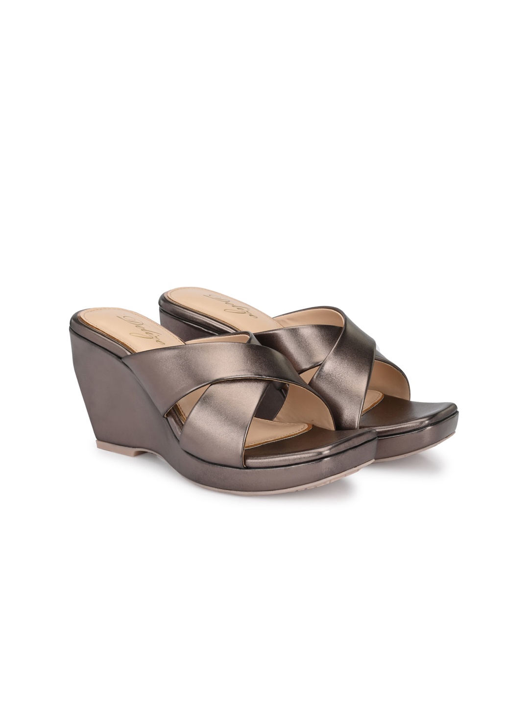 

Delize Open Toe Leather Wedge Heels, Metallic