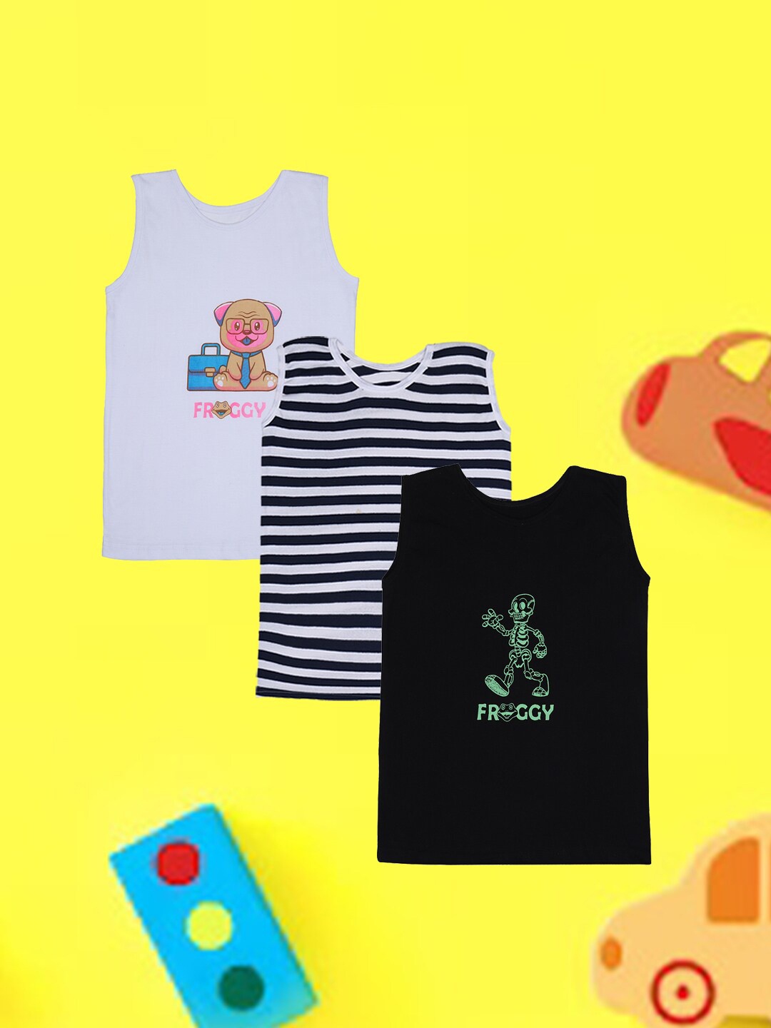 

FROGGY Kids Pack Of 3 Assorted Pure Cotton Innerwear Vests