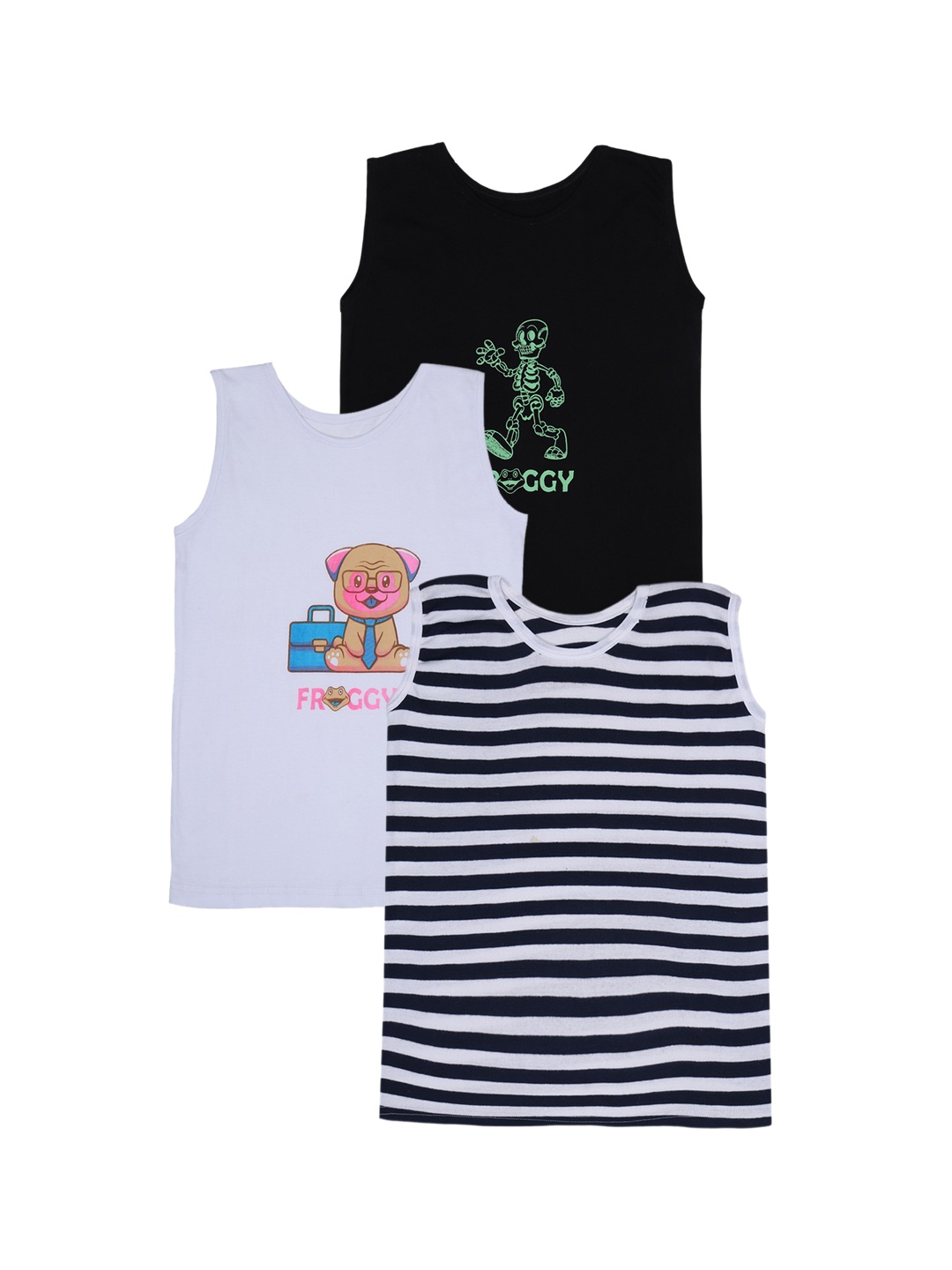 

FROGGY Kids Pack Of 3 Assorted Pure Cotton Innerwear Vests