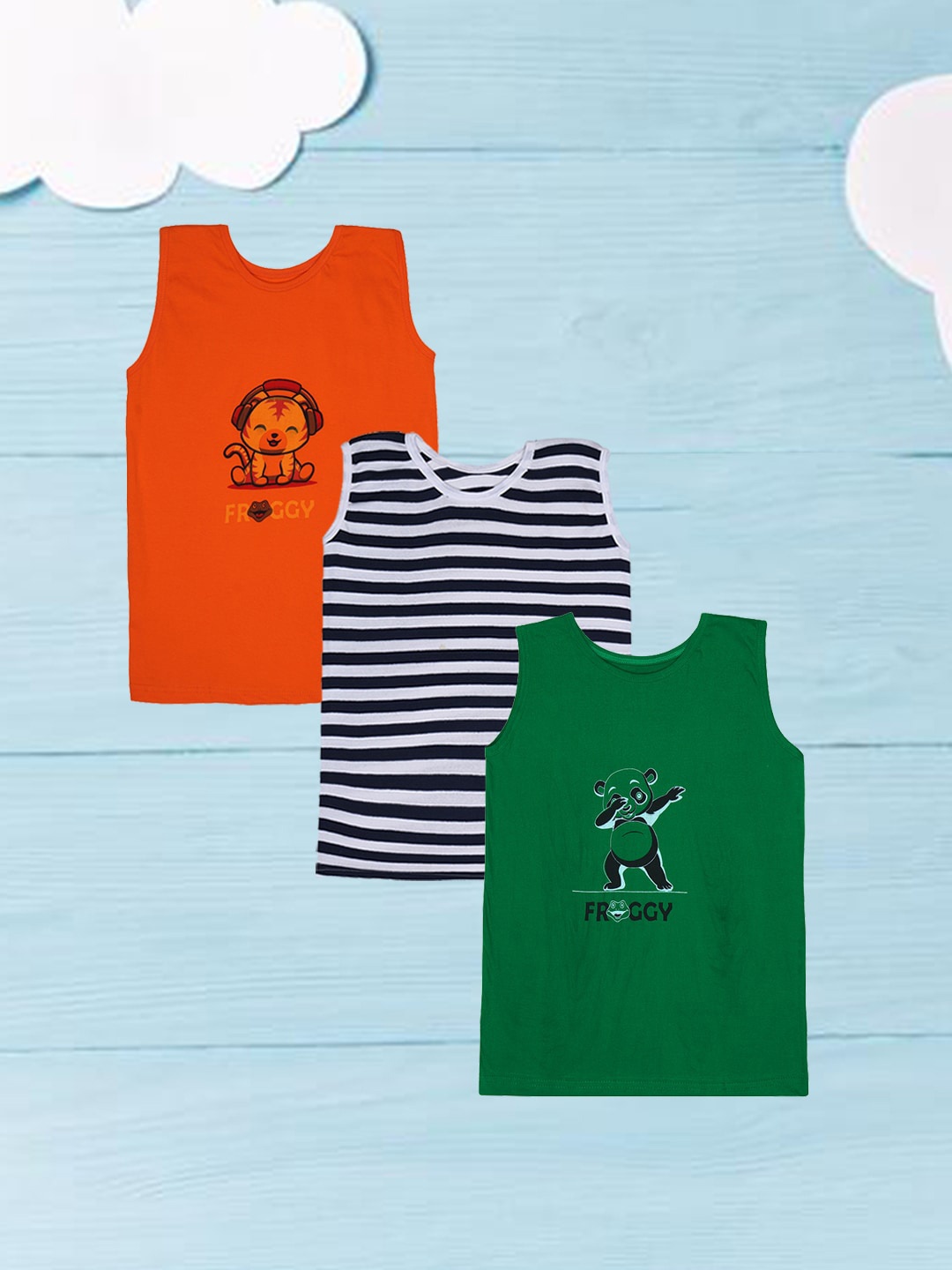 

FROGGY Kids Pack Of 3 Assorted Pure Cotton Innerwear Vest