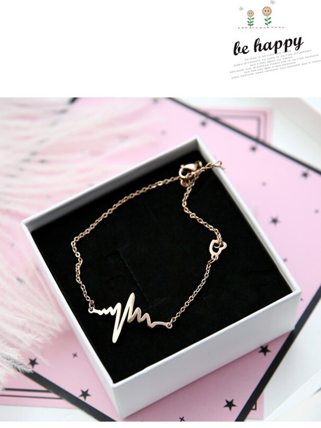 

Fashion Frill Rose Gold-Plated Heartbeat & Heart Charm Anklet