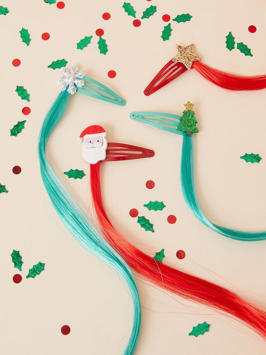 

Accessorize London Girl'S Multi Christmas Fake Hair Extensions Set Of 4, Turquoise blue