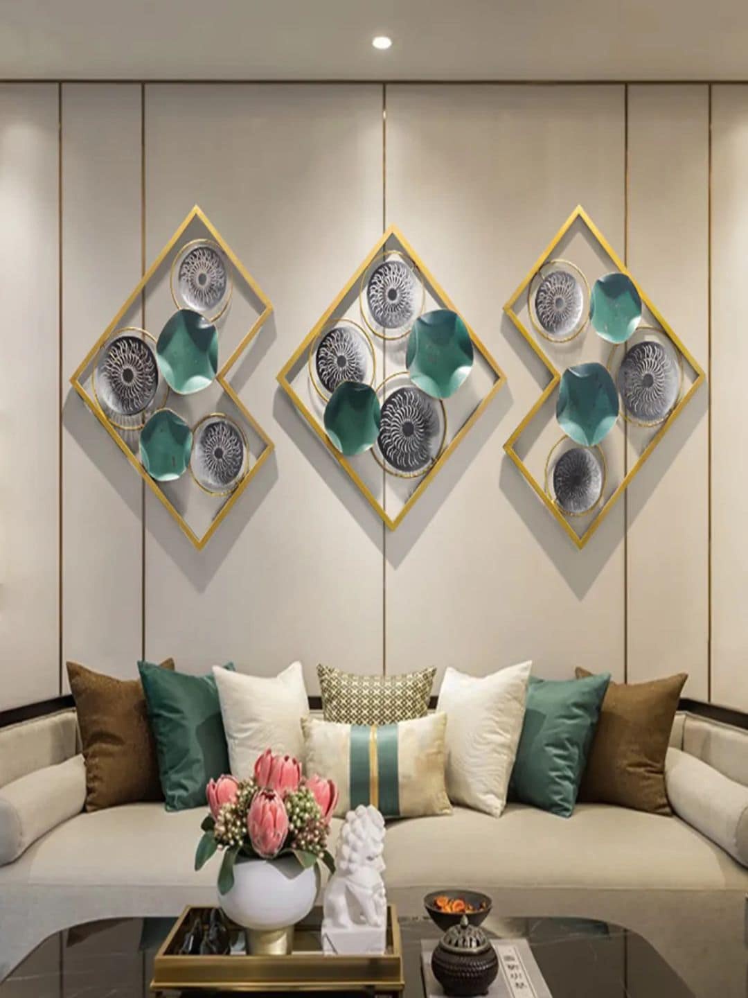 

The Art House Grey & Green 3-Pieces Textured Metal Wall Decor, Gold