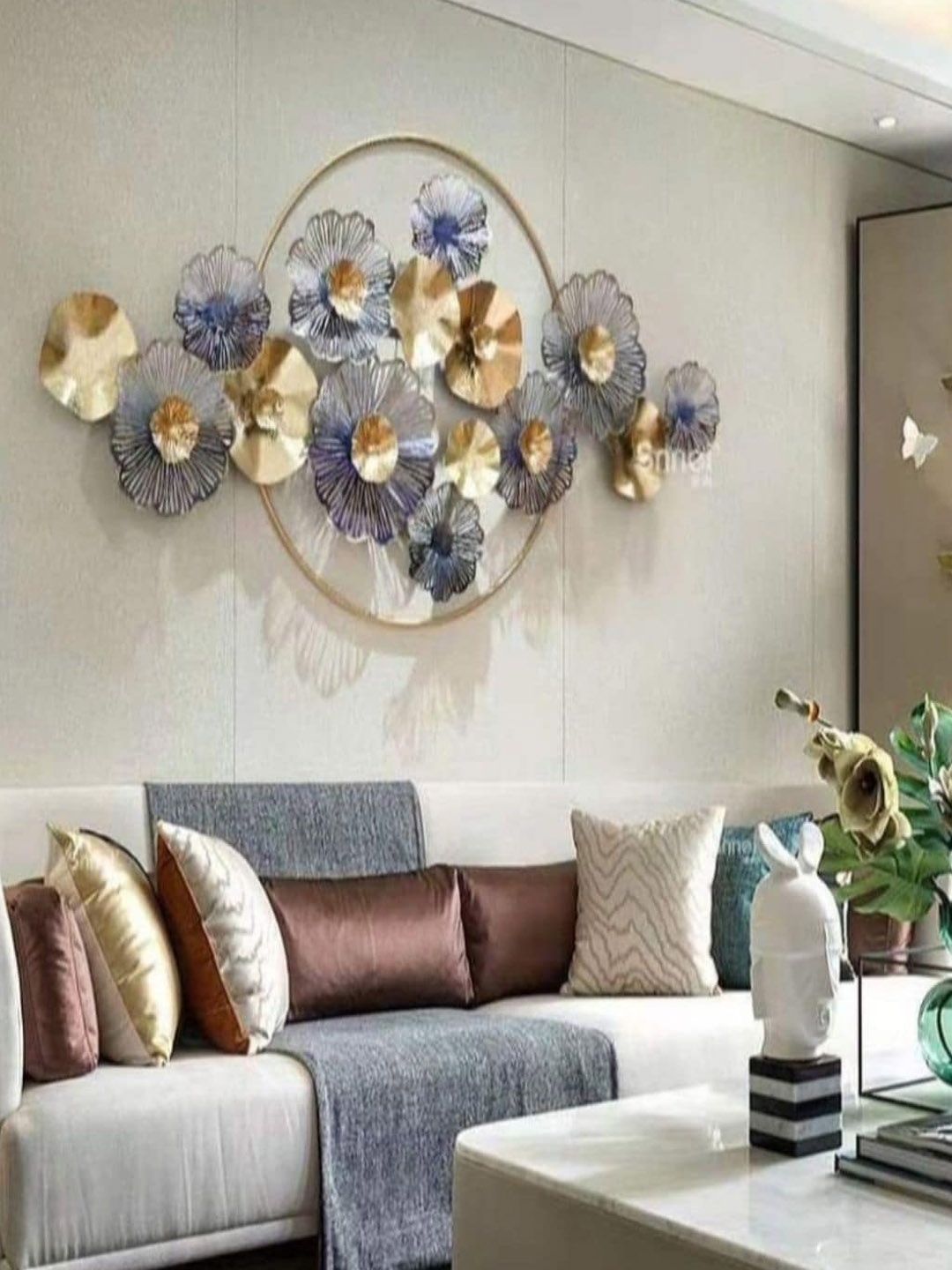 

The Art House Grey & Blue Textured Metal Wall Decor, Gold