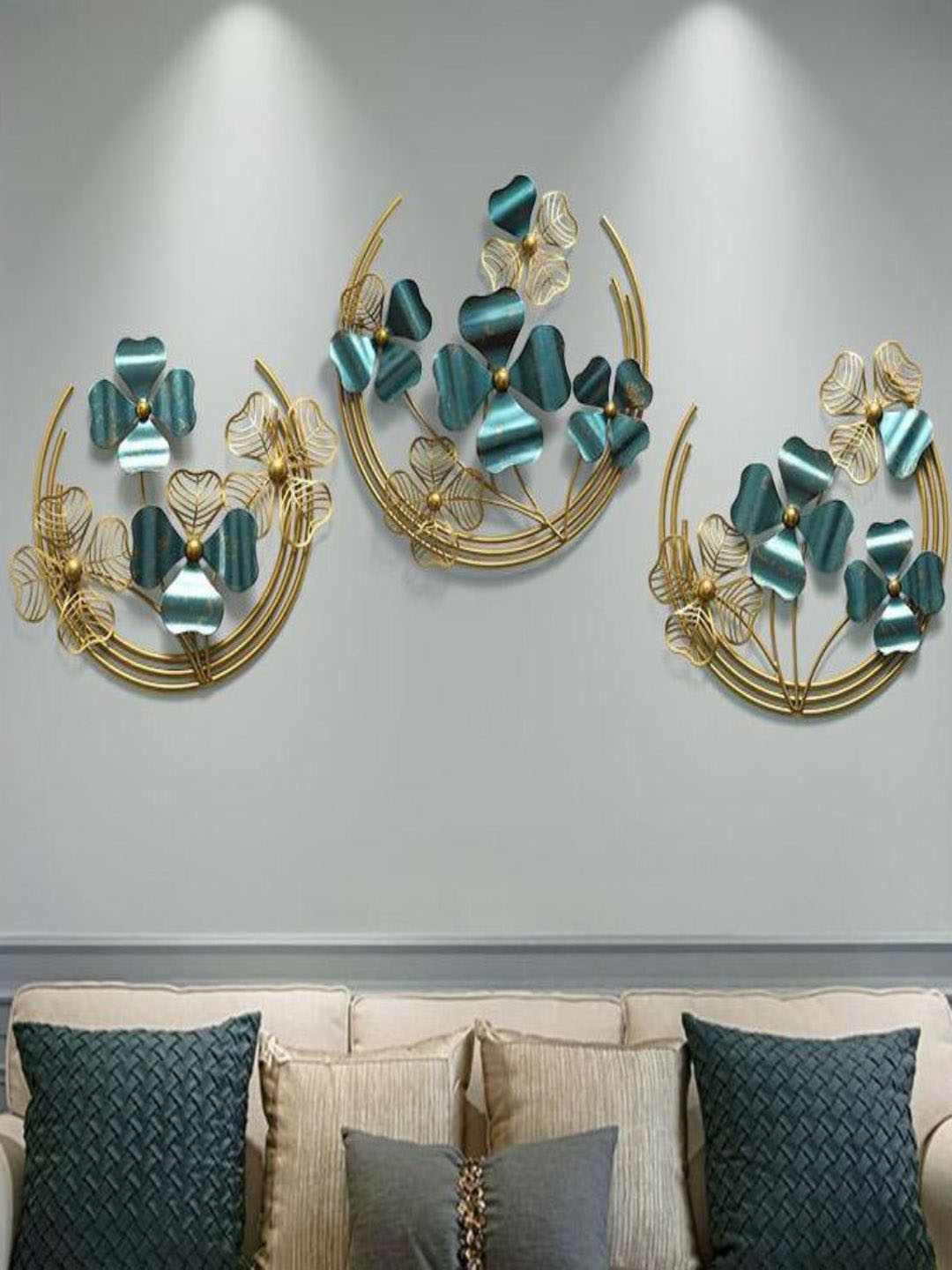 

The Art House Green 3-Pieces Textured Wall Decors, Gold