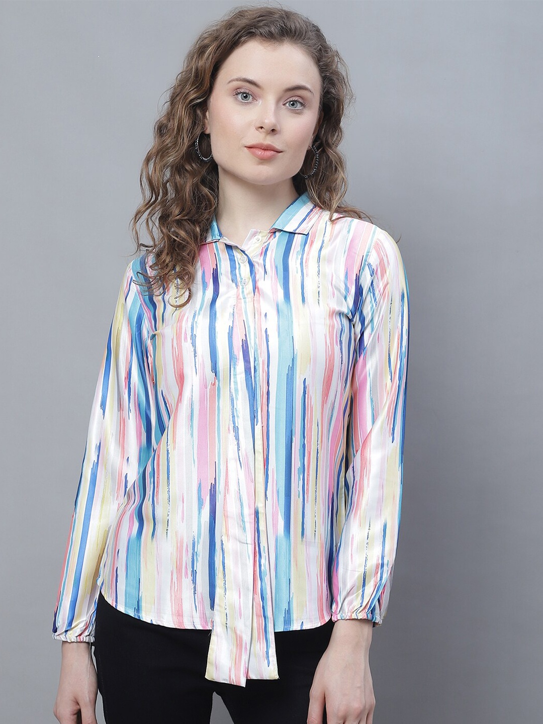 

Karmic Vision Striped Crepe Shirt Style Top, Pink