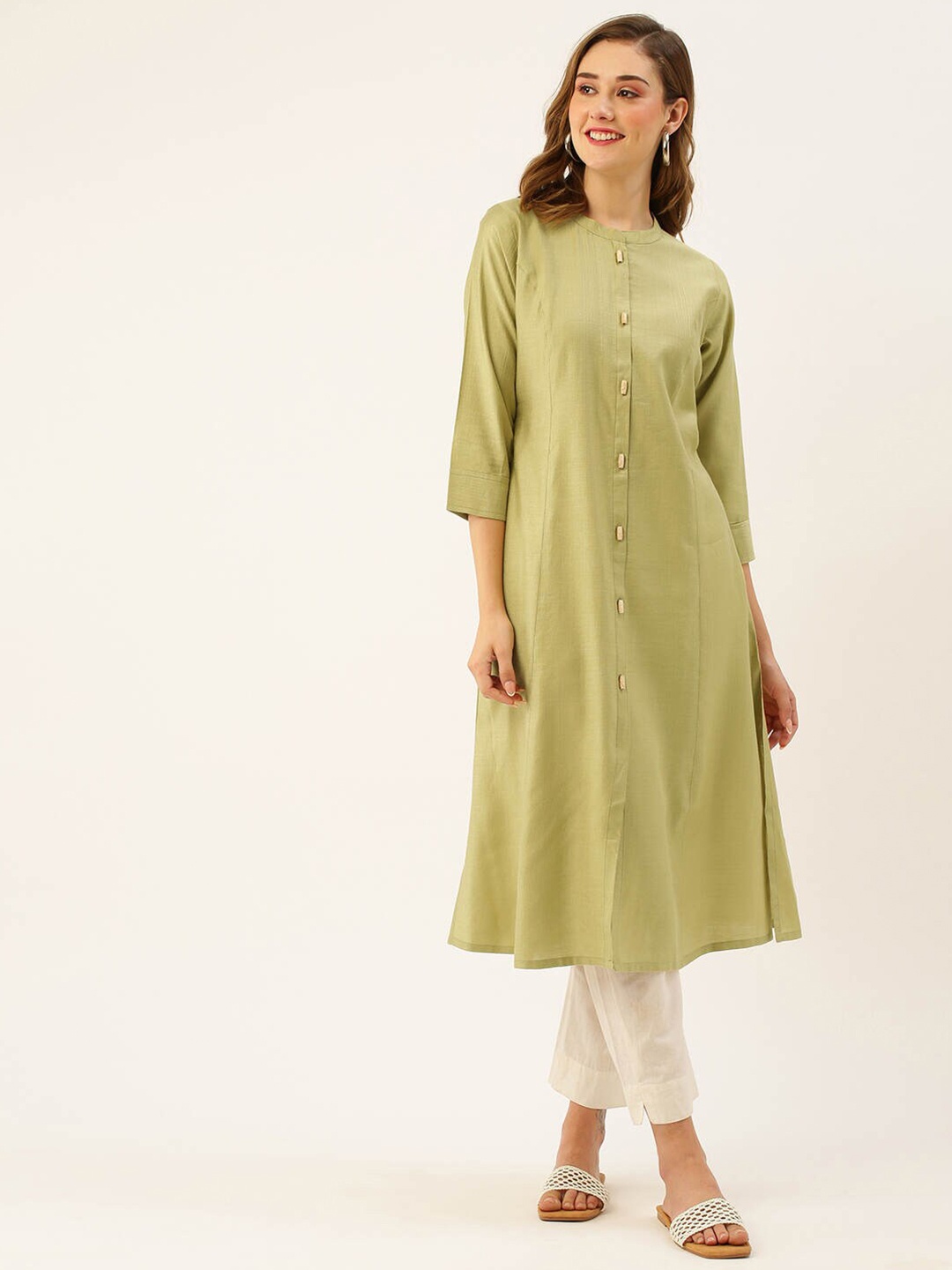

ZOLA Green Mandarin Collar A-Line Kurta