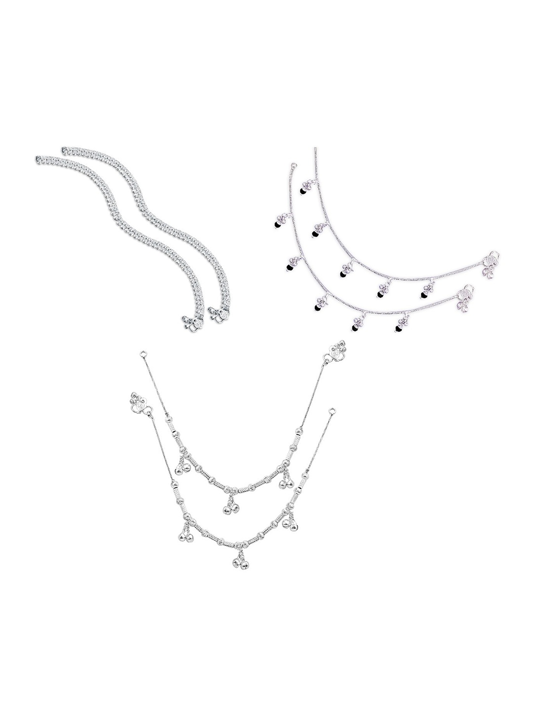 

RUHI COLLECTION Set Of 3 Silver-Plated Anklets