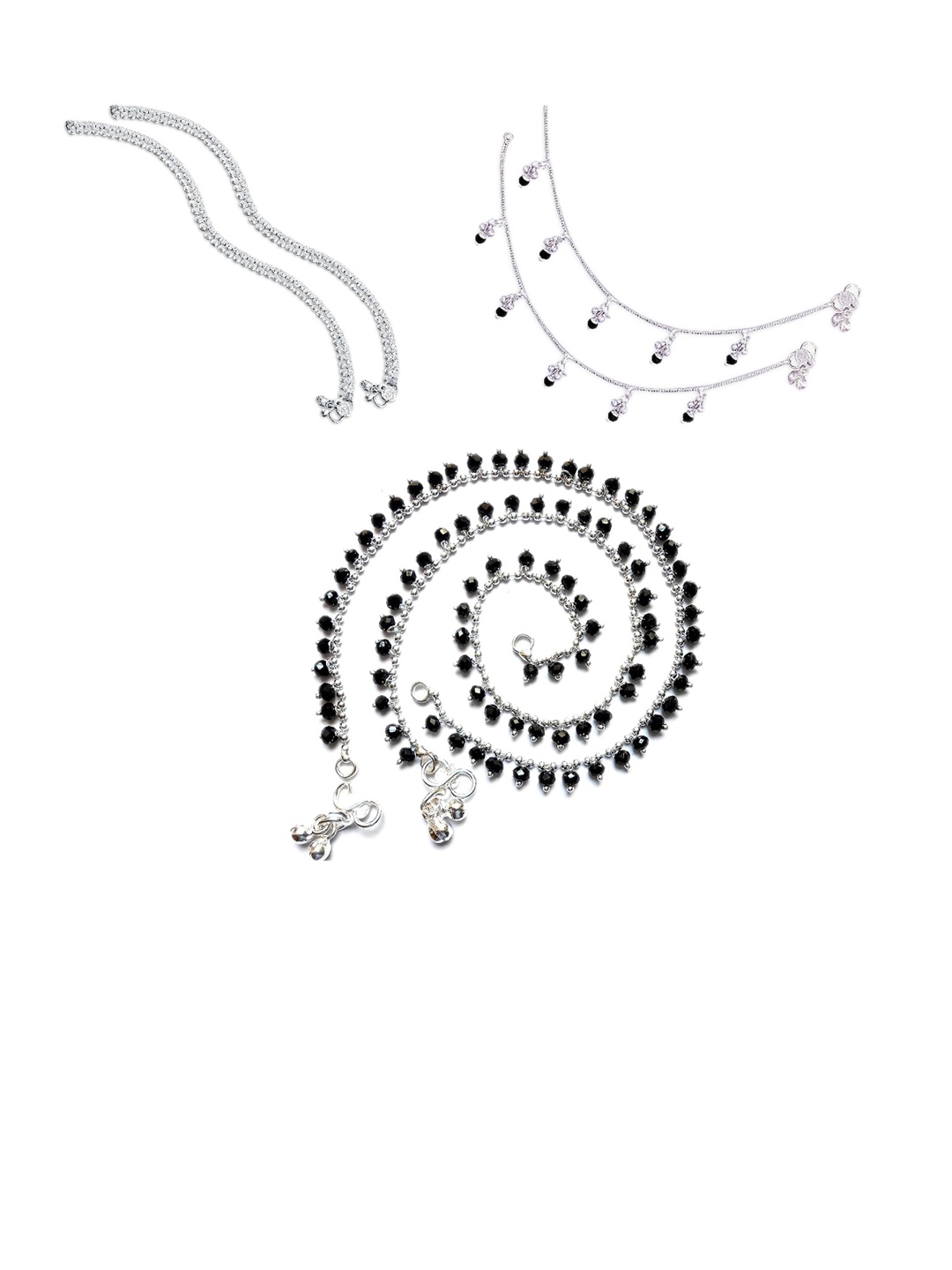

RUHI COLLECTION Set Of 3 Silver-Plated & Beaded Anklets