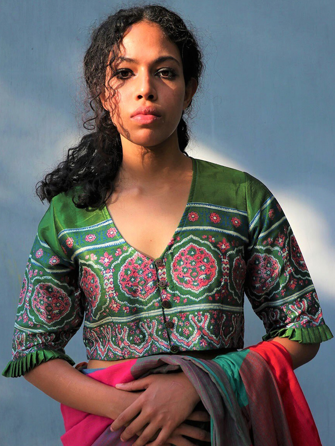 

Chidiyaa Block Printed Silk Blouse, Green