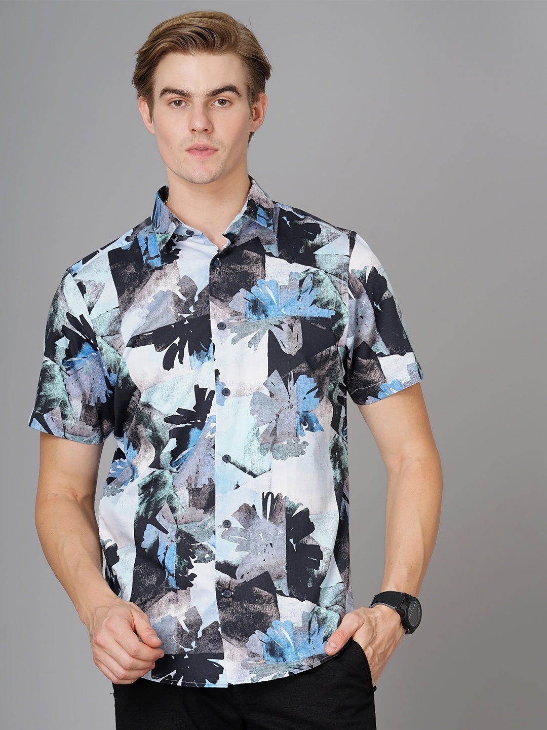 

British Club Smart Slim Fit Abstract Printed Casual Shirt, Blue