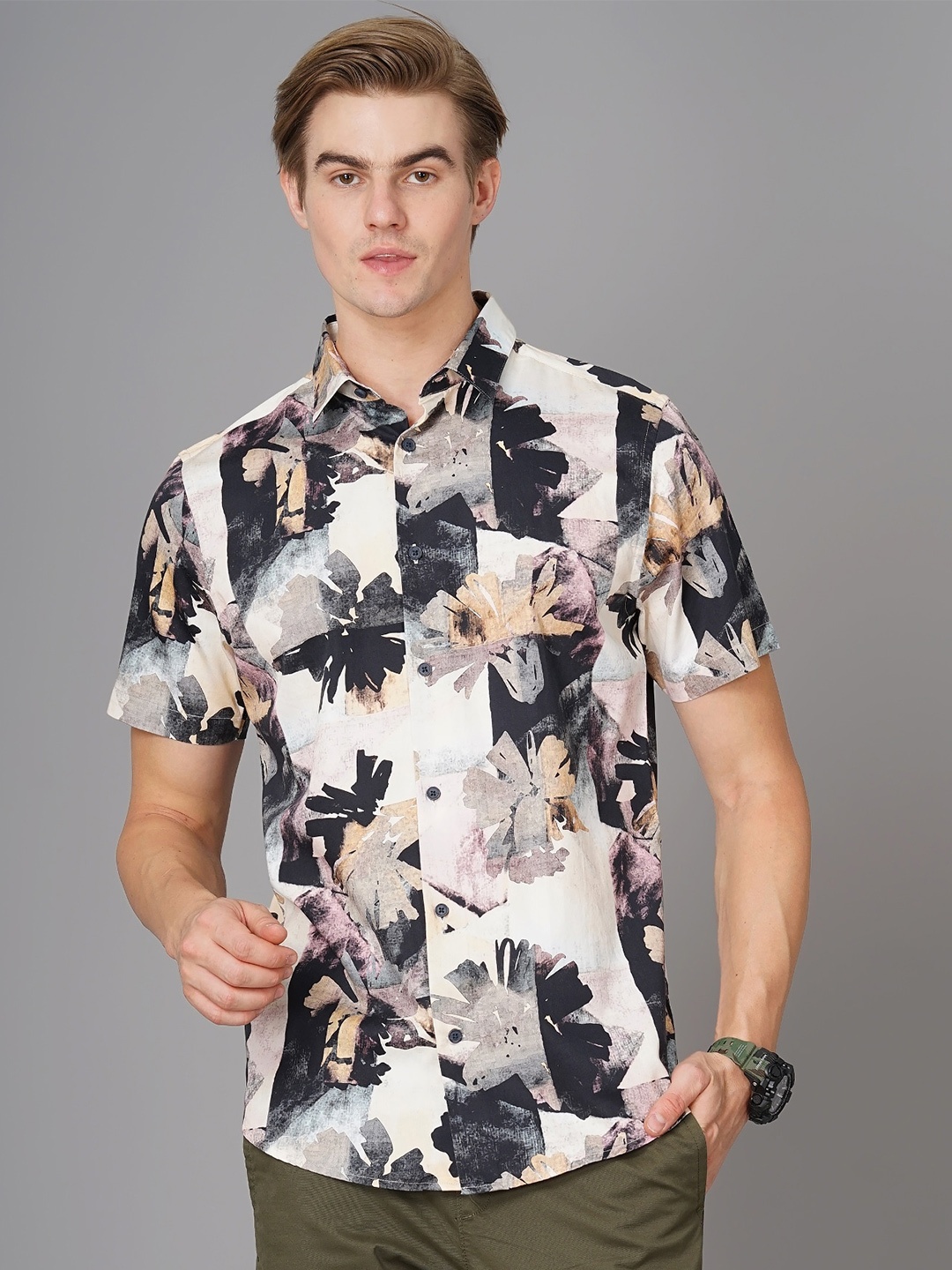 

British Club Smart Slim Fit Abstract Printed Casual Shirt, Multi