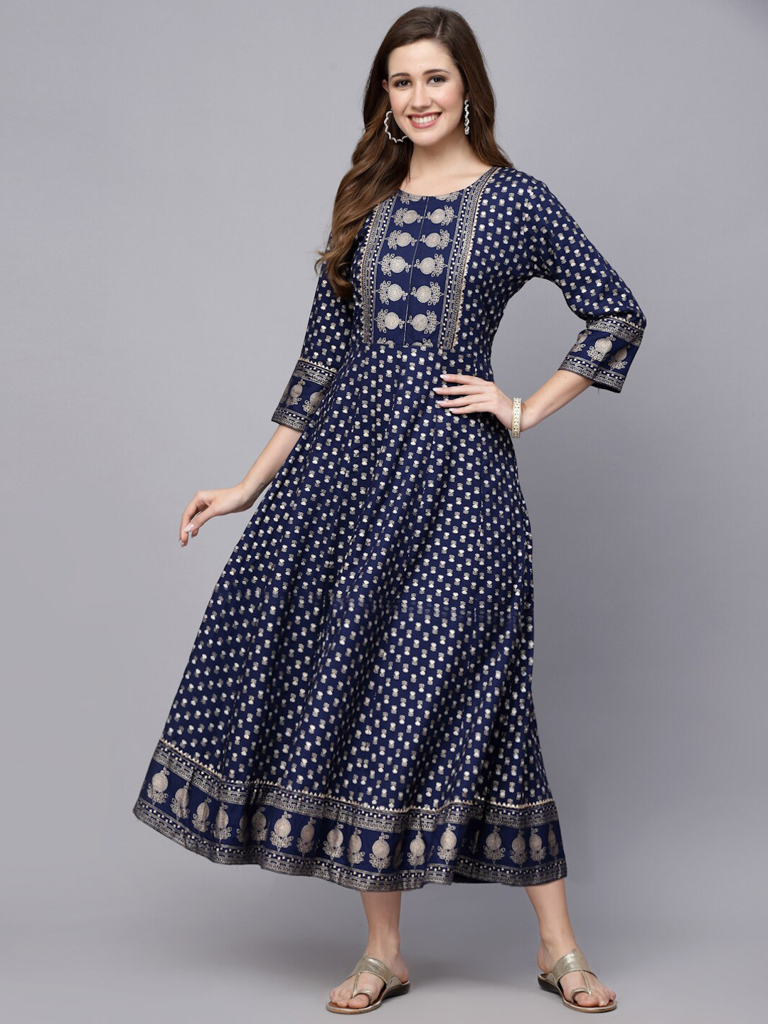 

Stylum Navy Blue Ethnic Motifs Printed A-Line Kurta