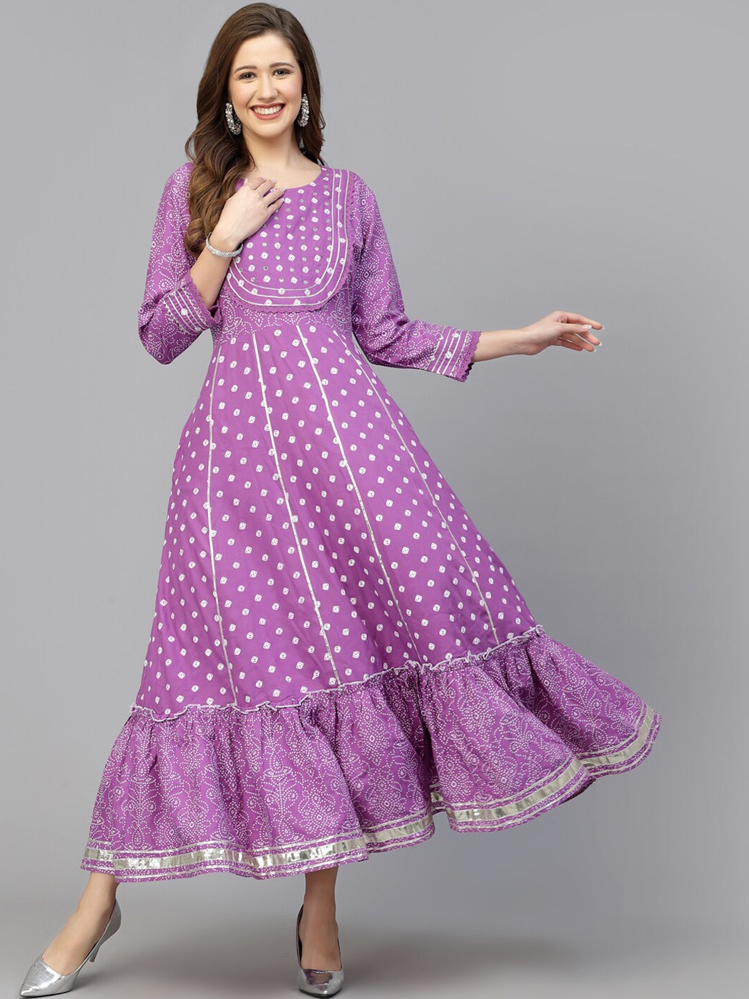 

Stylum Purple Geometric Printed Embellished Ethnic Dresses