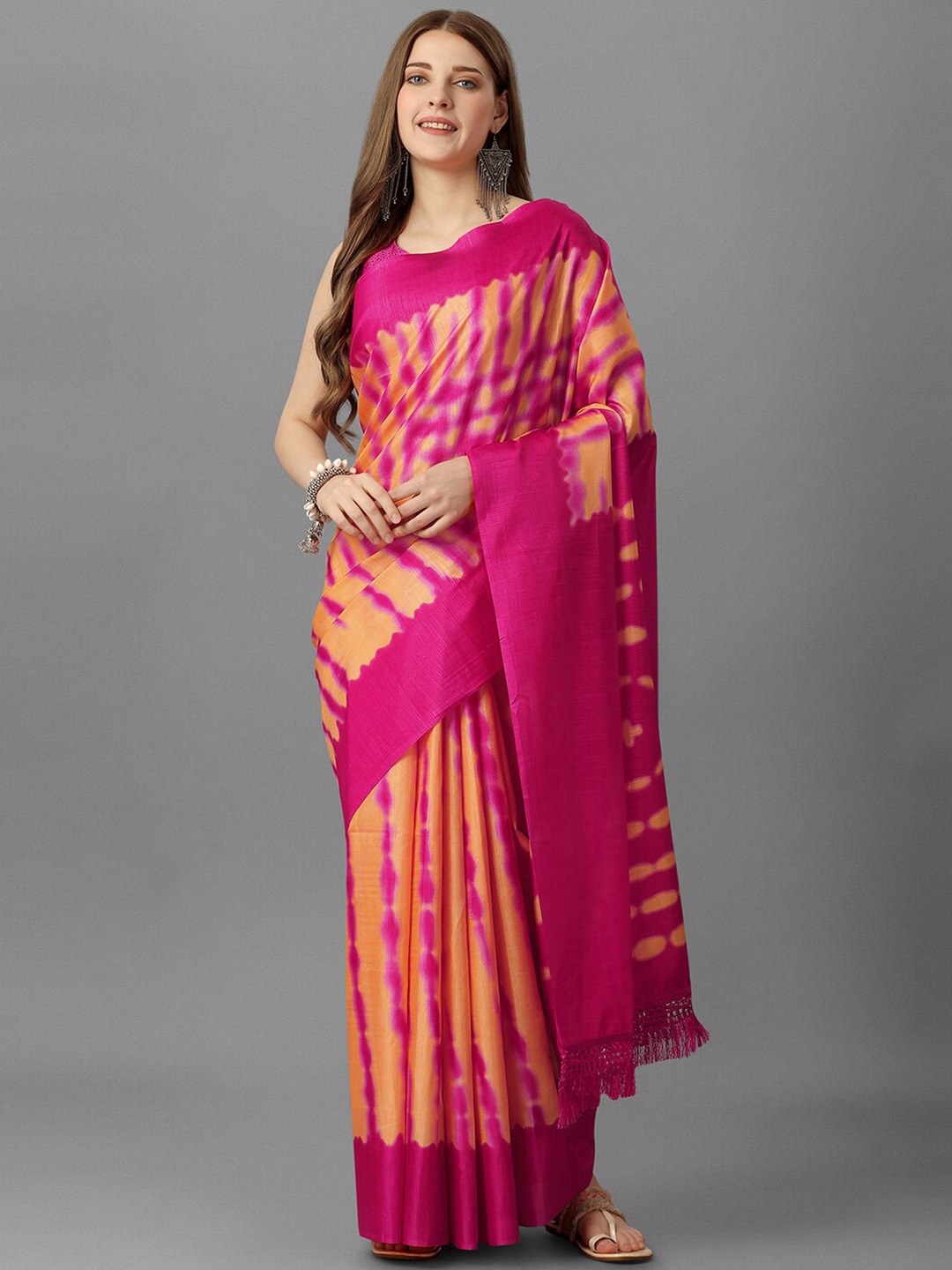 

GORGONE Tie and Dye Silk Blend Saree, Pink