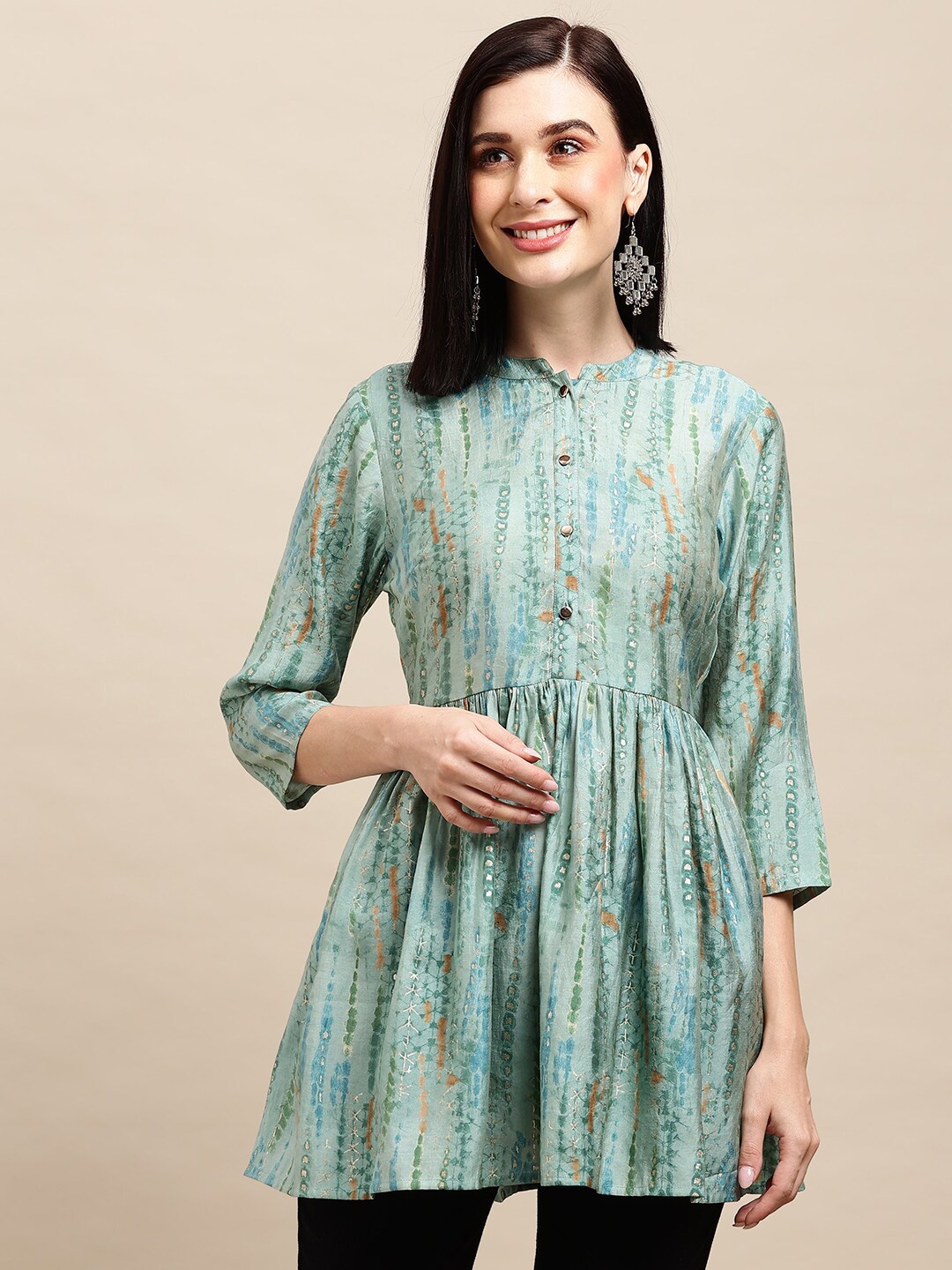 

Sangria Abstract Printed Cotton A-Line Top, Blue