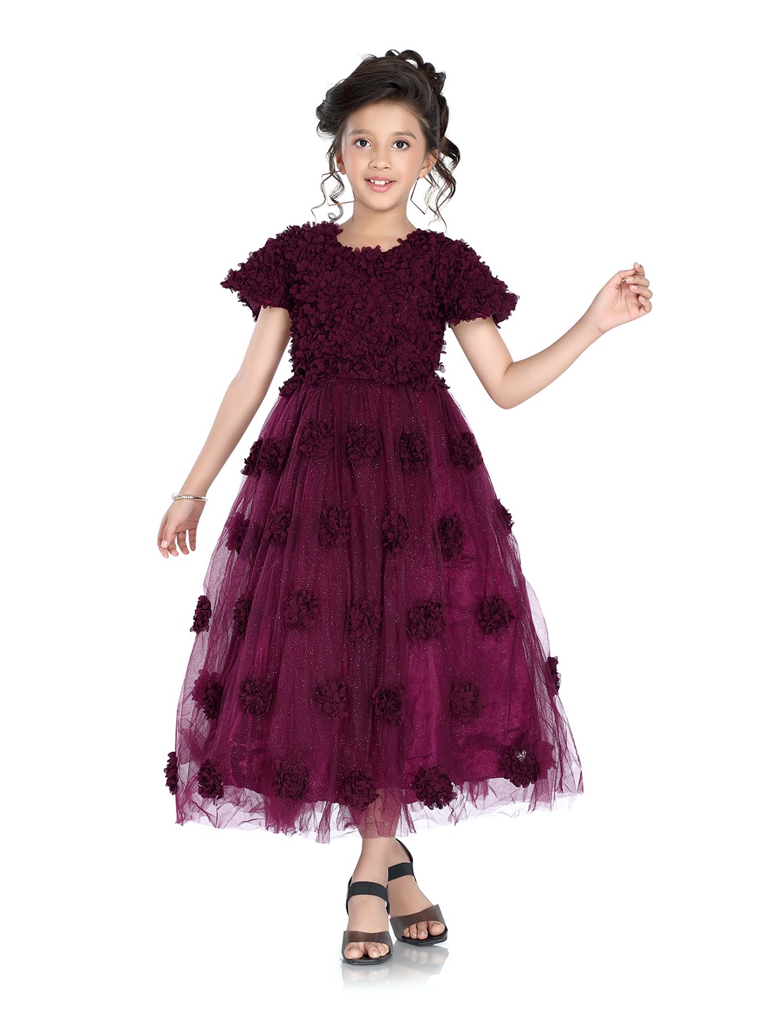 

ROVARS Girls Embellished Fit & Flare Dress, Burgundy