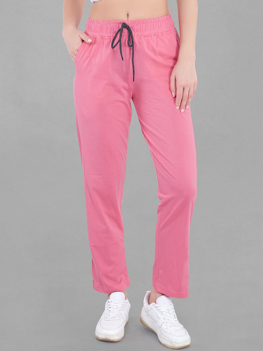 

CUPID Women Mid-Rise Straight Fit Cotton Track Pants, Pink
