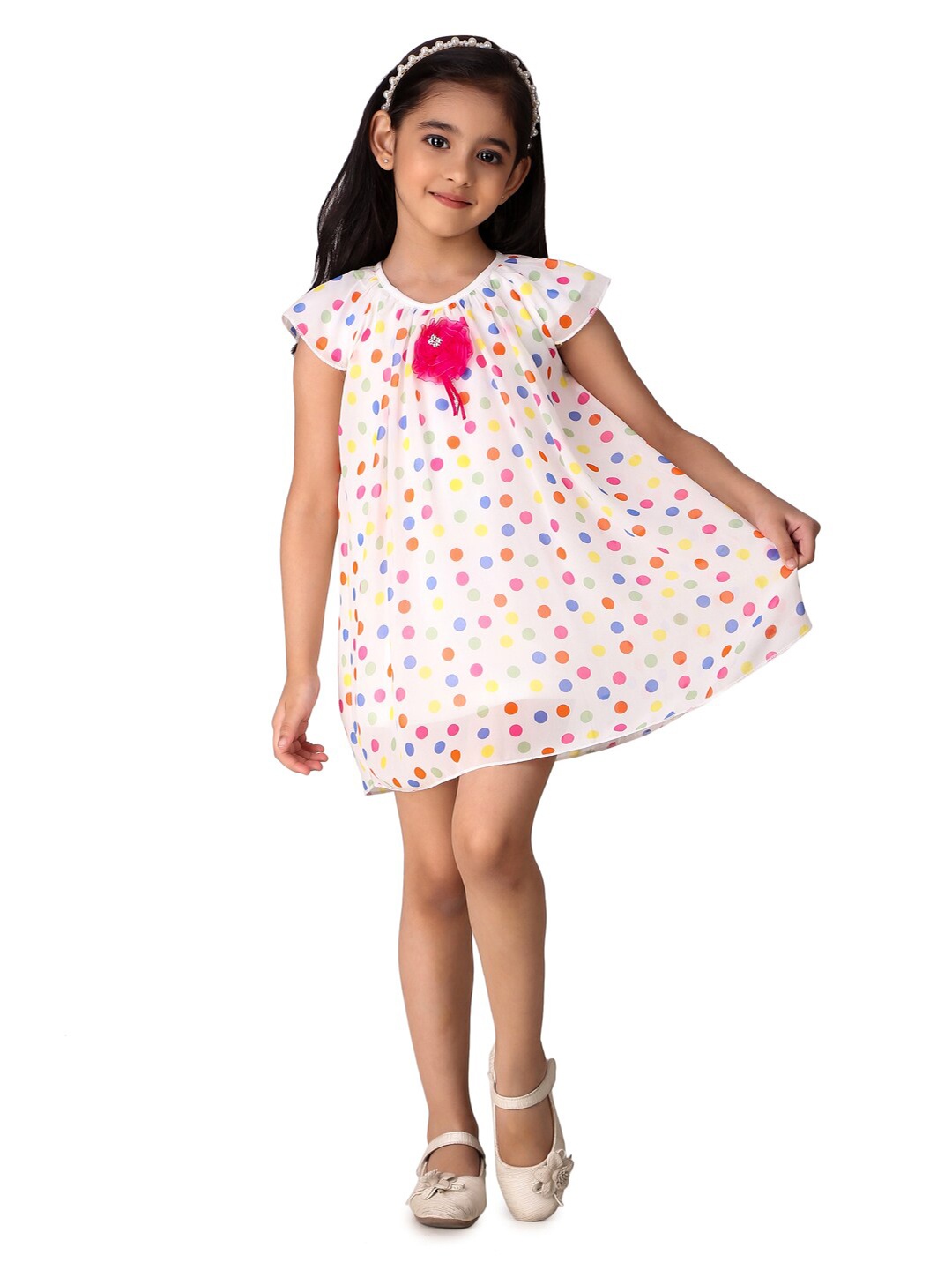 

Creative Kids Girls Polka Dot Print A-Line Dress, White