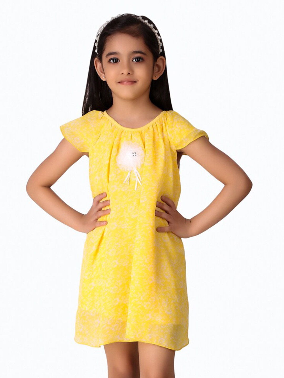 

Creative Kids Girls Floral Print Cap Sleeve A-Line Dress, Yellow