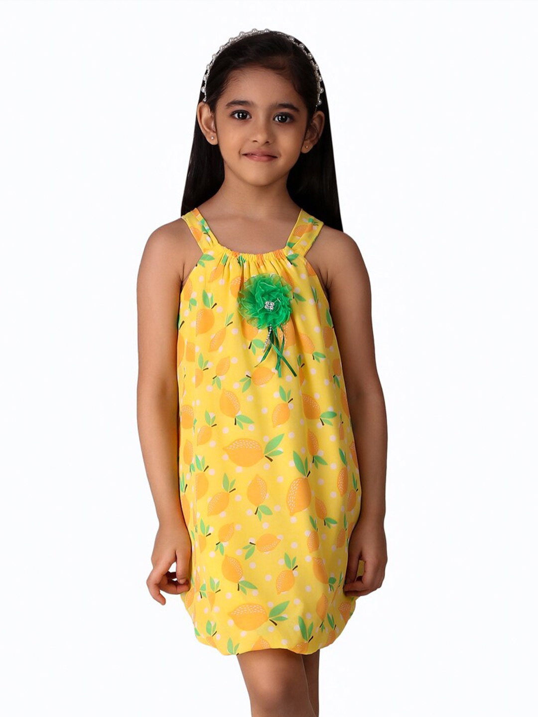 

Creative Kids Girls Conversational Printed Sleeveless Balloon Dress, Yellow