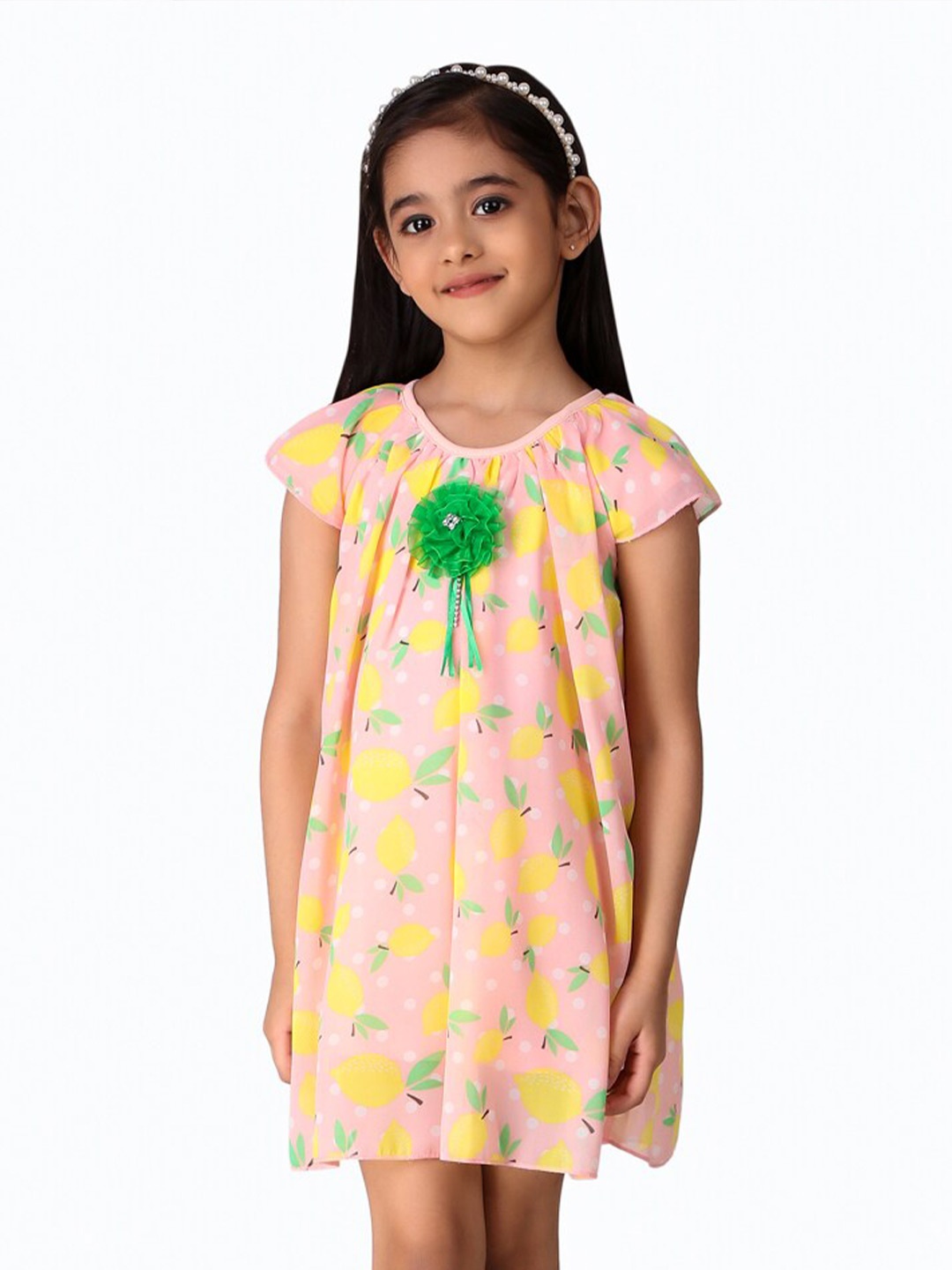 

Creative Kids Girls Conversational Printed Cap Sleeve A-Line Dress, Pink