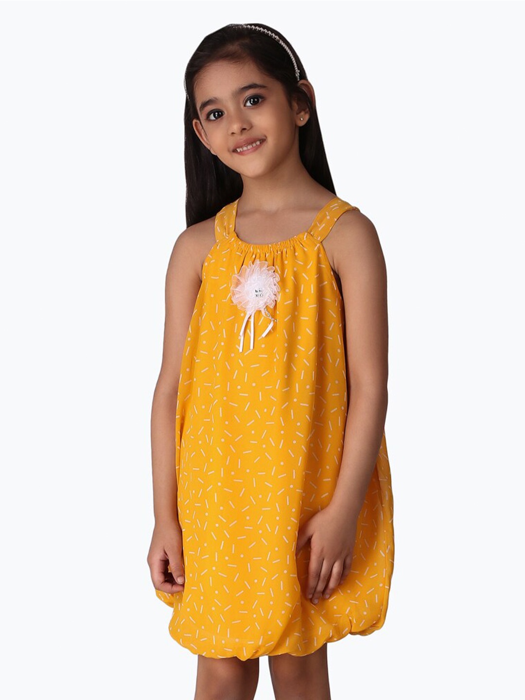 

Creative Kids Girls Abstract Printed Sleeveless Balloon Dress, Mustard