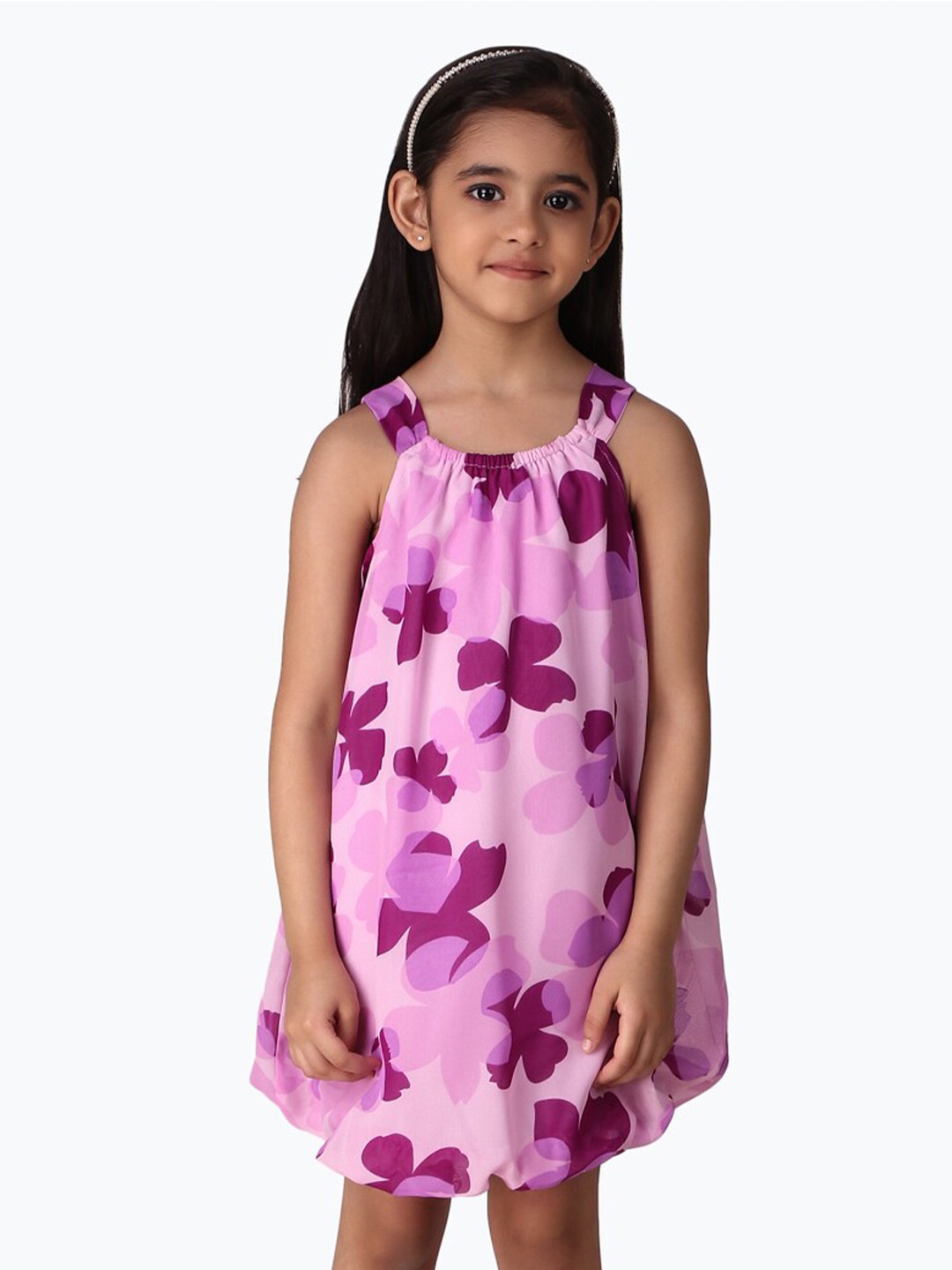 

Creative Kids Girls Floral Printed Sleeveless Balloon Dress, Purple