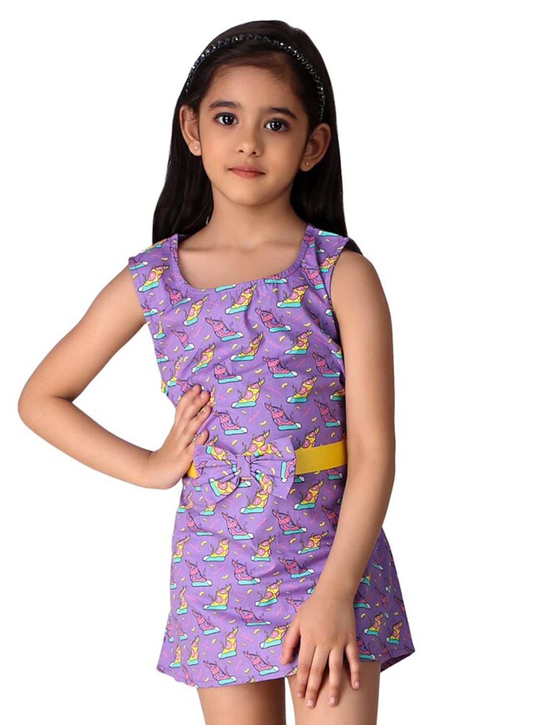 

Creative Kids Girls Conversational Printed Sleeveless A-Line Dress, Purple