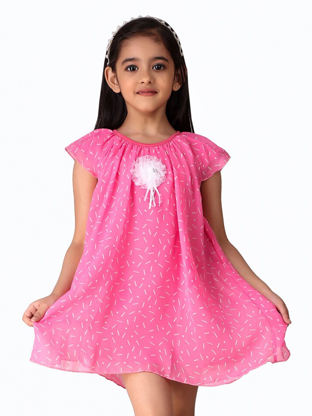 

Creative Kids Girls Conversational Printed Cap Sleeve A-Line Dress, Pink