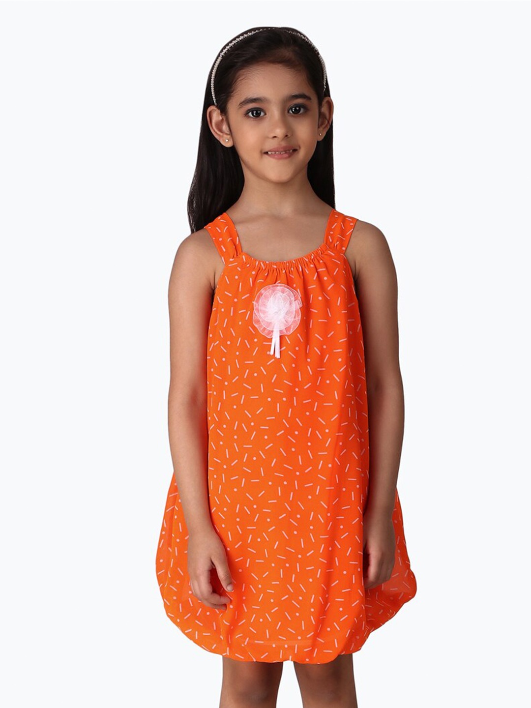 

Creative Kids Girls Abstract Printed Applique Balloon Dress, Orange