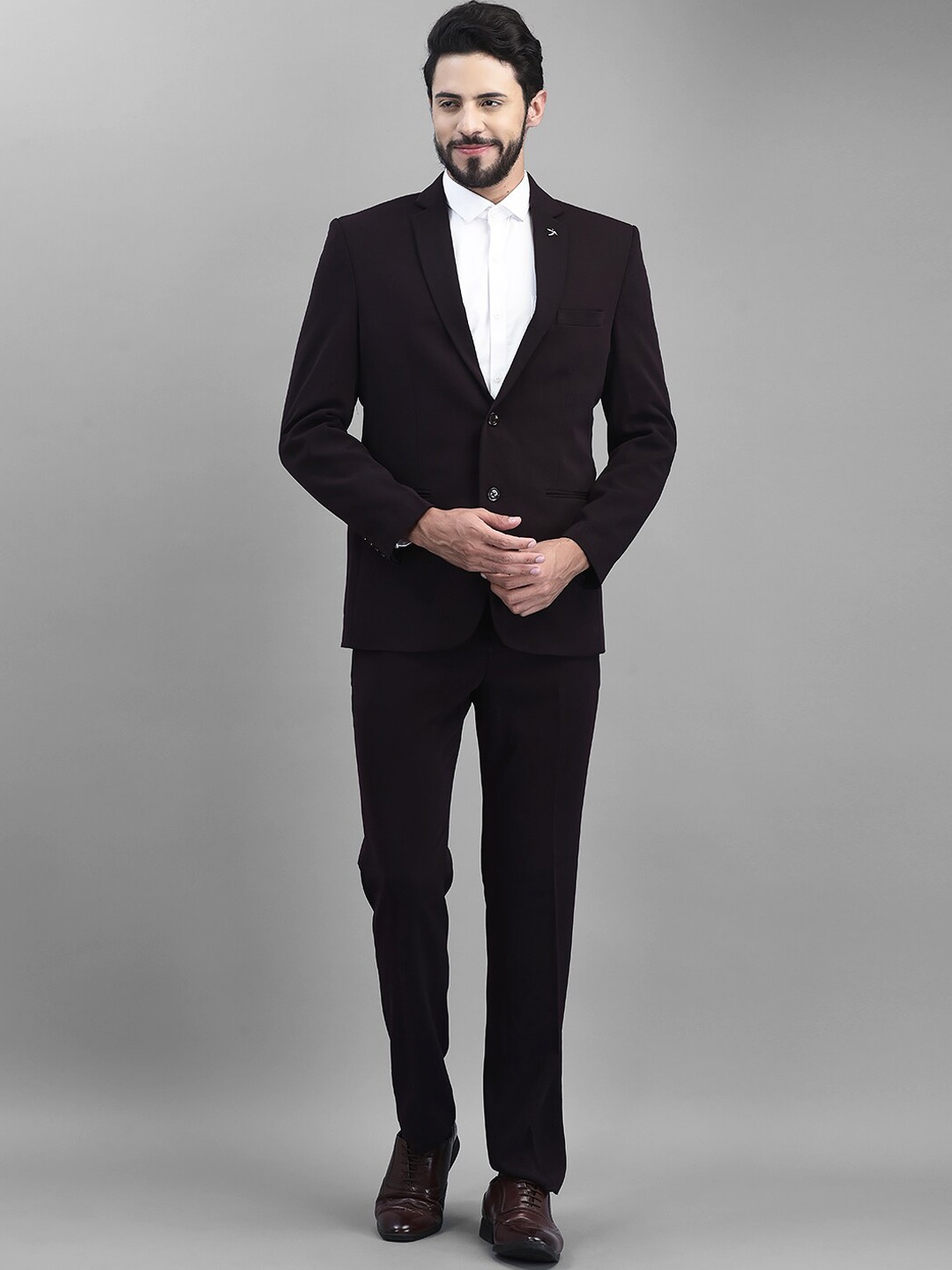 

Canary London Men Slim-Fit Single-Breasted Two-Piece Formal Suit, Burgundy