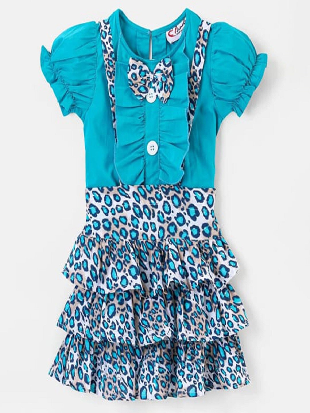 

M'andy Girls Printed Pure Cotton Top With Skirt, Blue