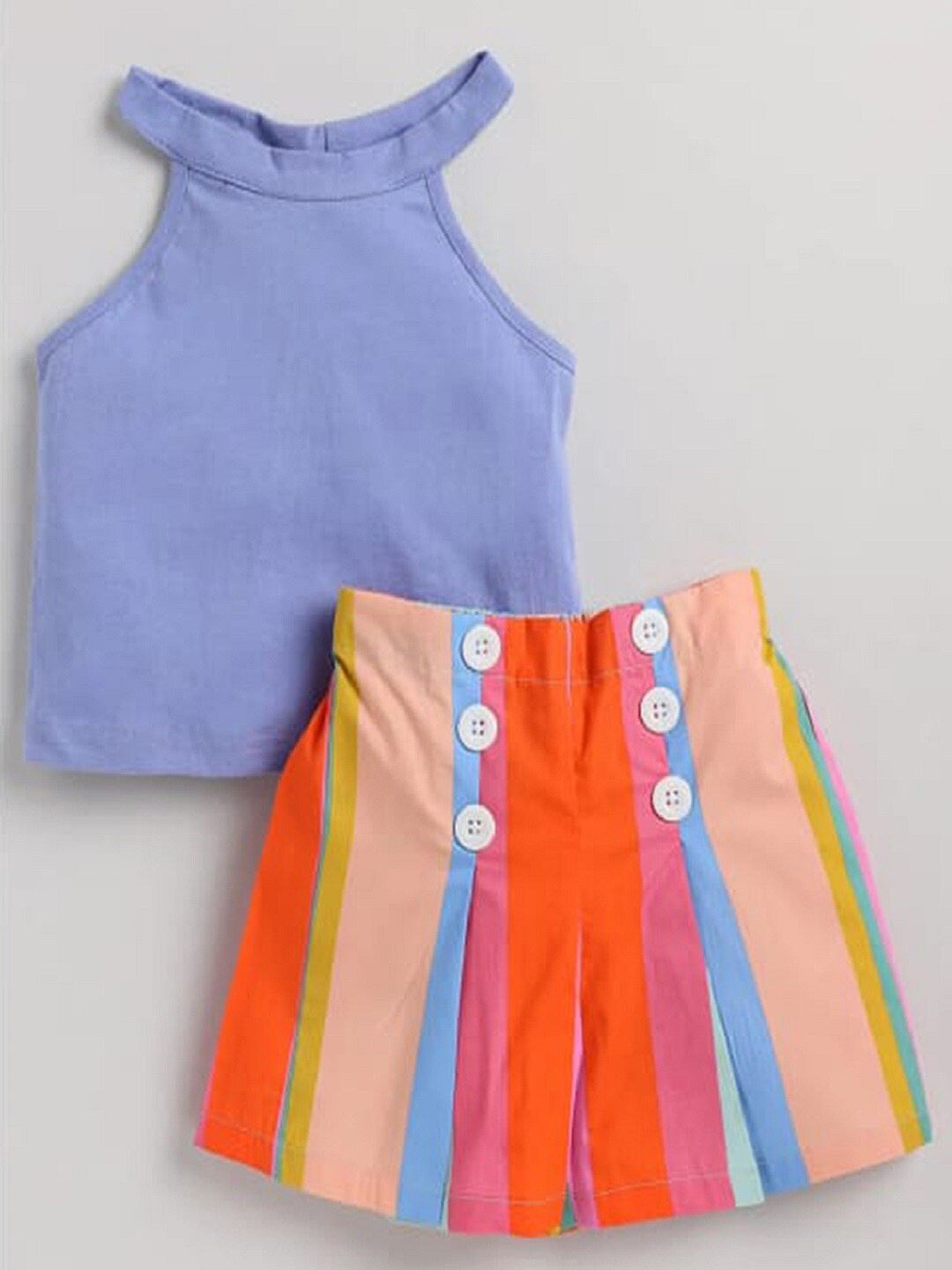 

M'andy Girls Pure Cotton Top with Skirt, Blue