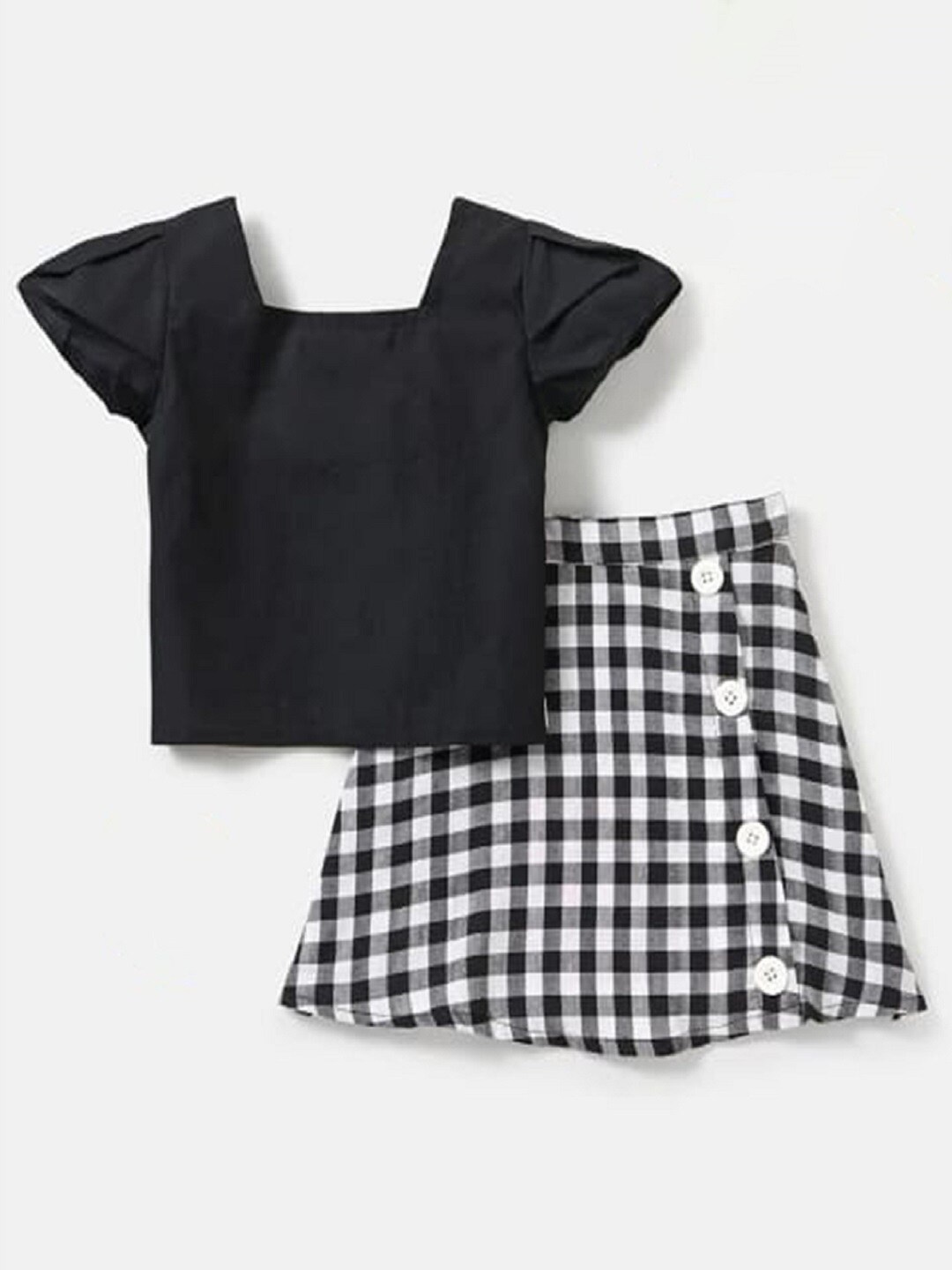 

M'andy Girls Pure Cotton Top with Skirt, Black