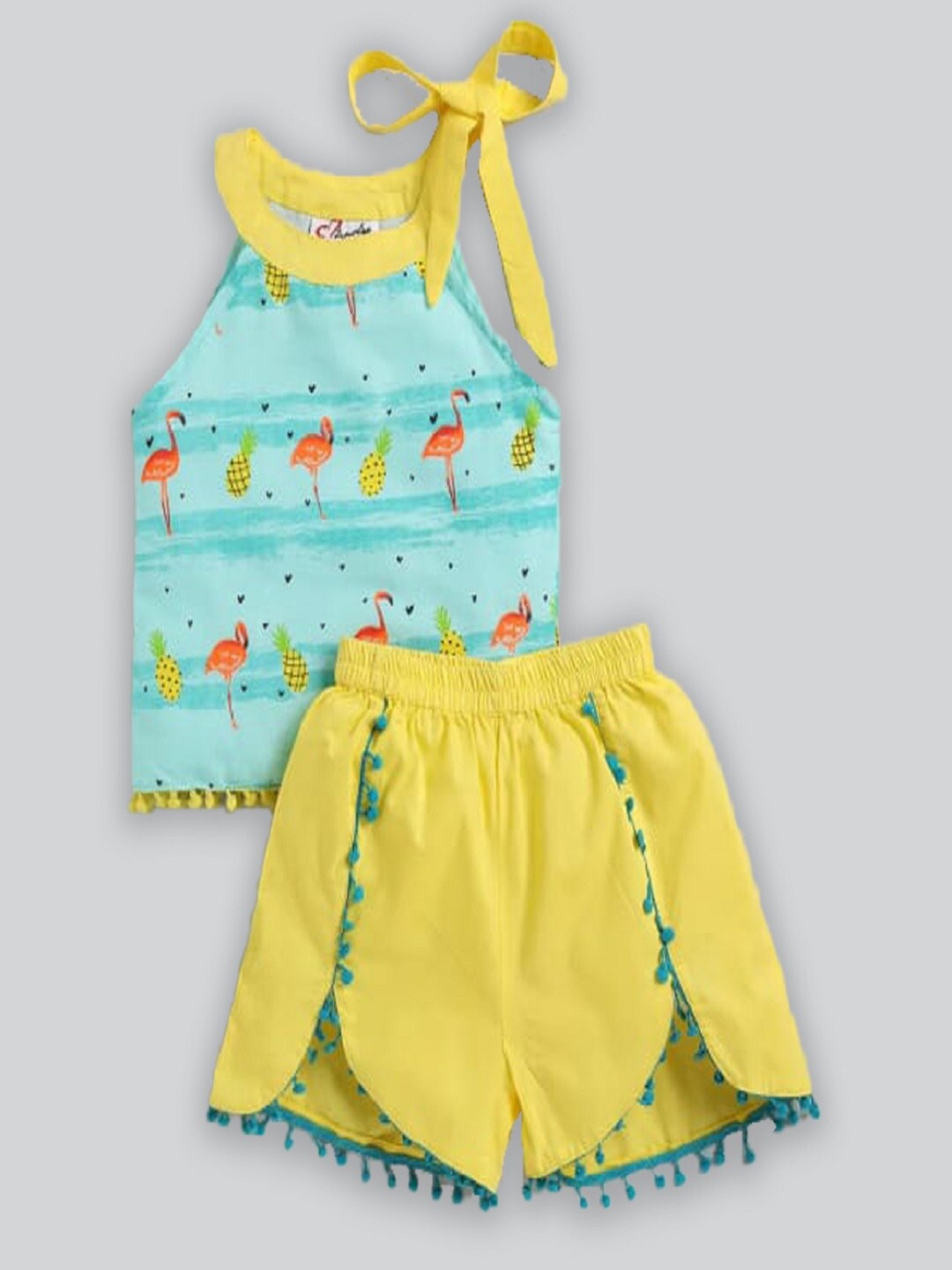 

M'andy Girls Printed Pure Cotton Top with Shorts, Yellow