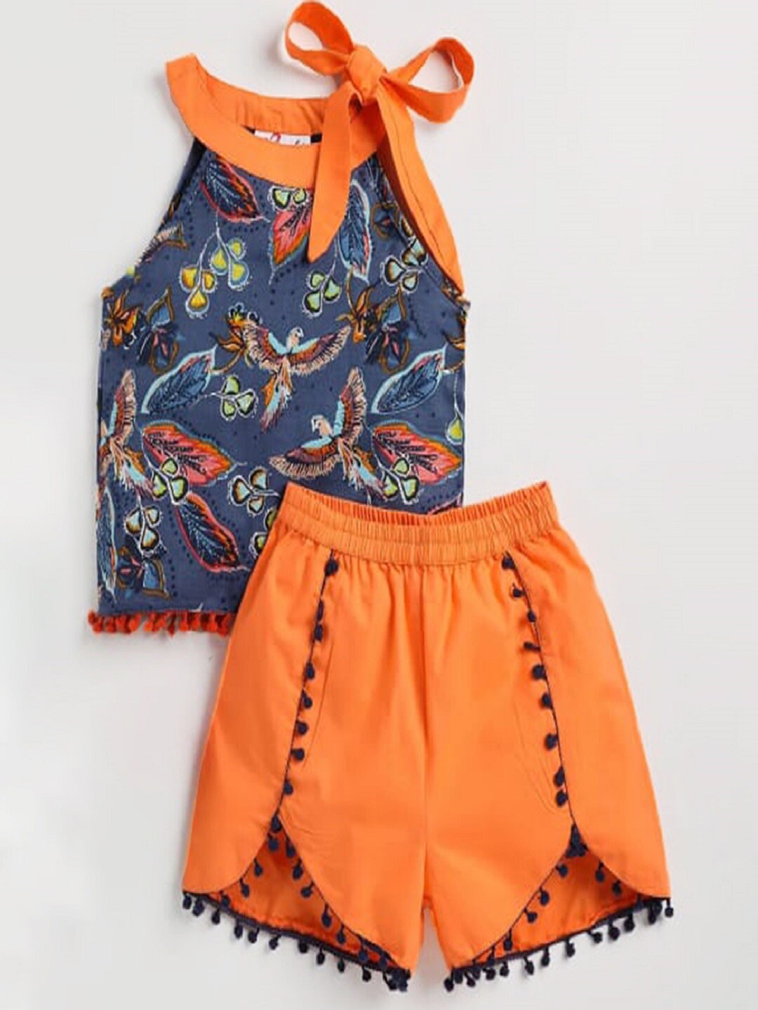 

M'andy Girls Printed Pure Cotton Top with Shorts, Blue