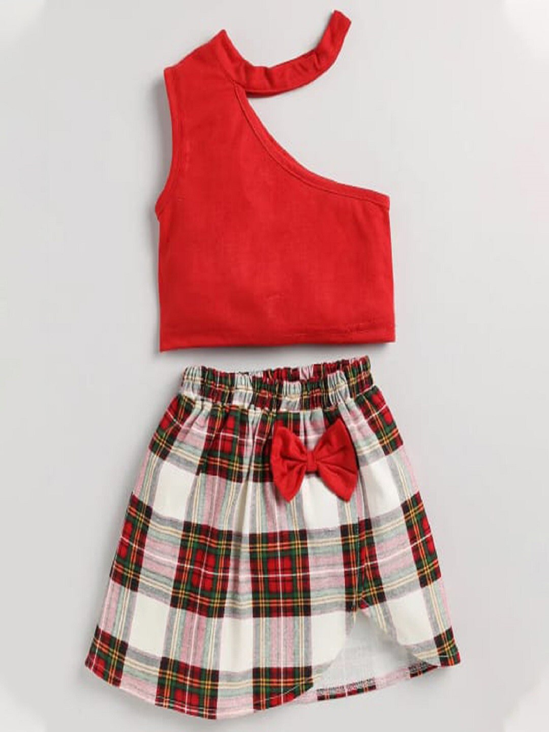 

M'andy Girls Pure Cotton Top with Skirt, Red