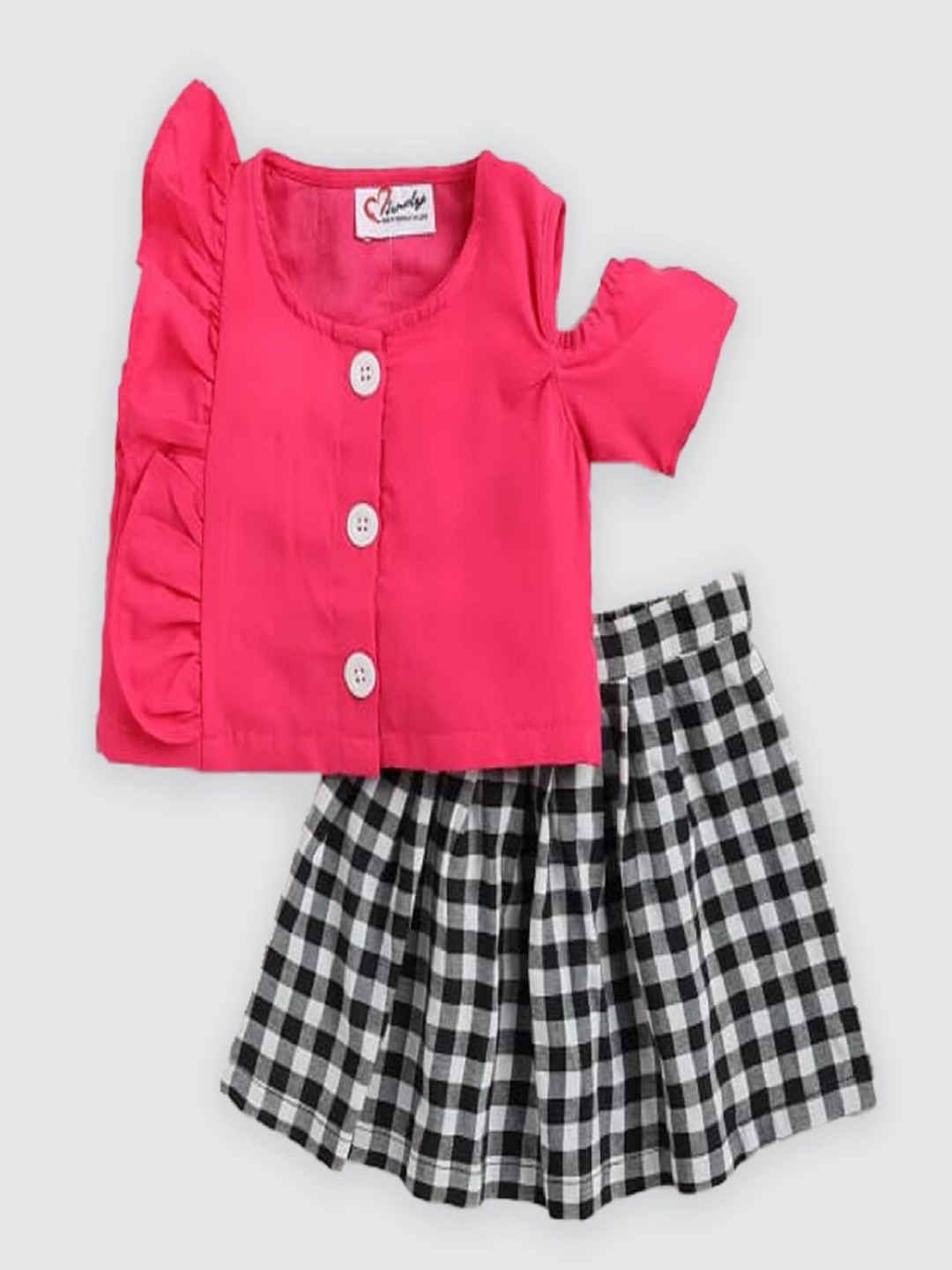 

M'andy Girls Pure Cotton Top with Skirt, Magenta